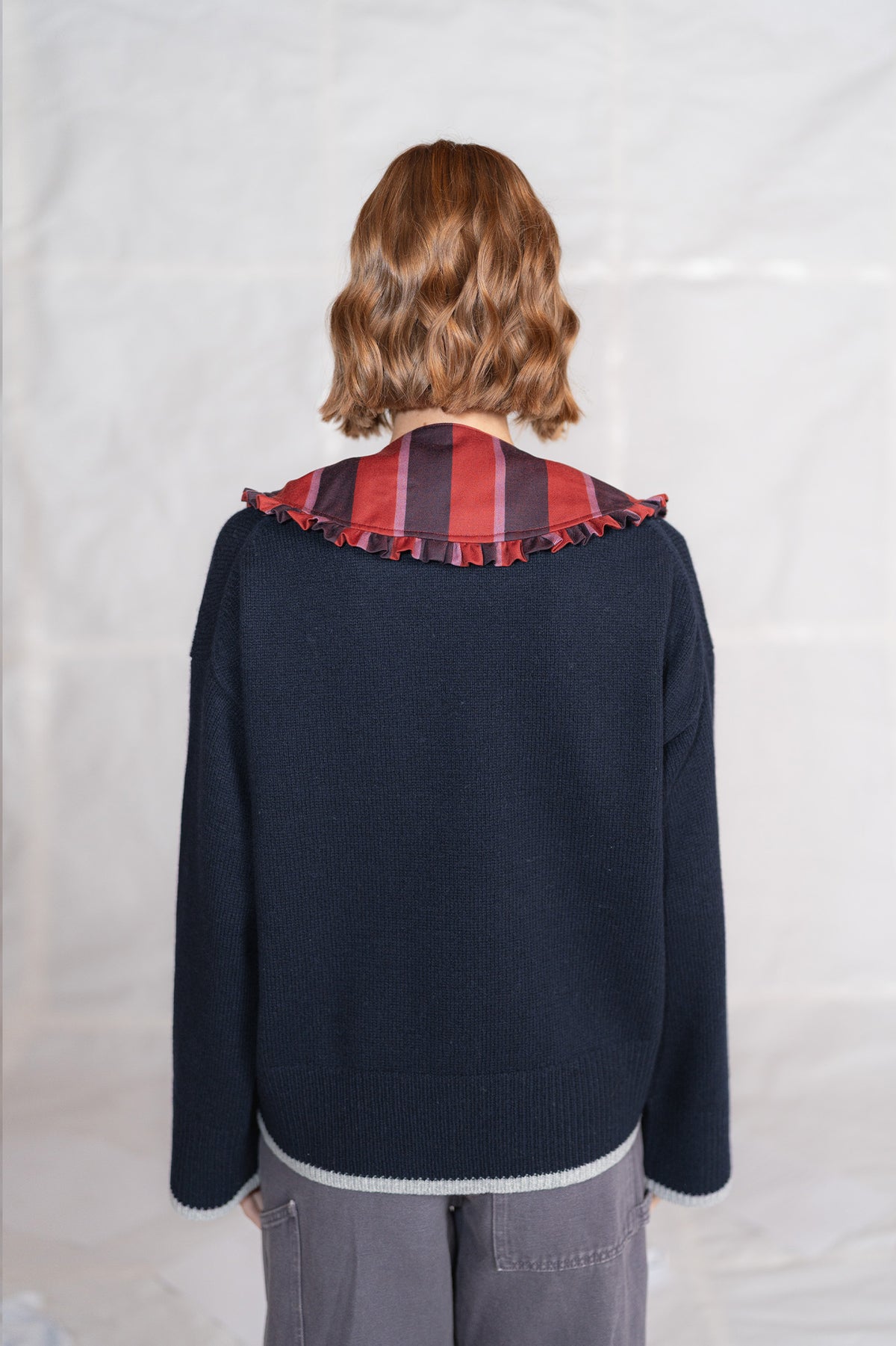 Colletto in lana vergine - righe rosso e blu