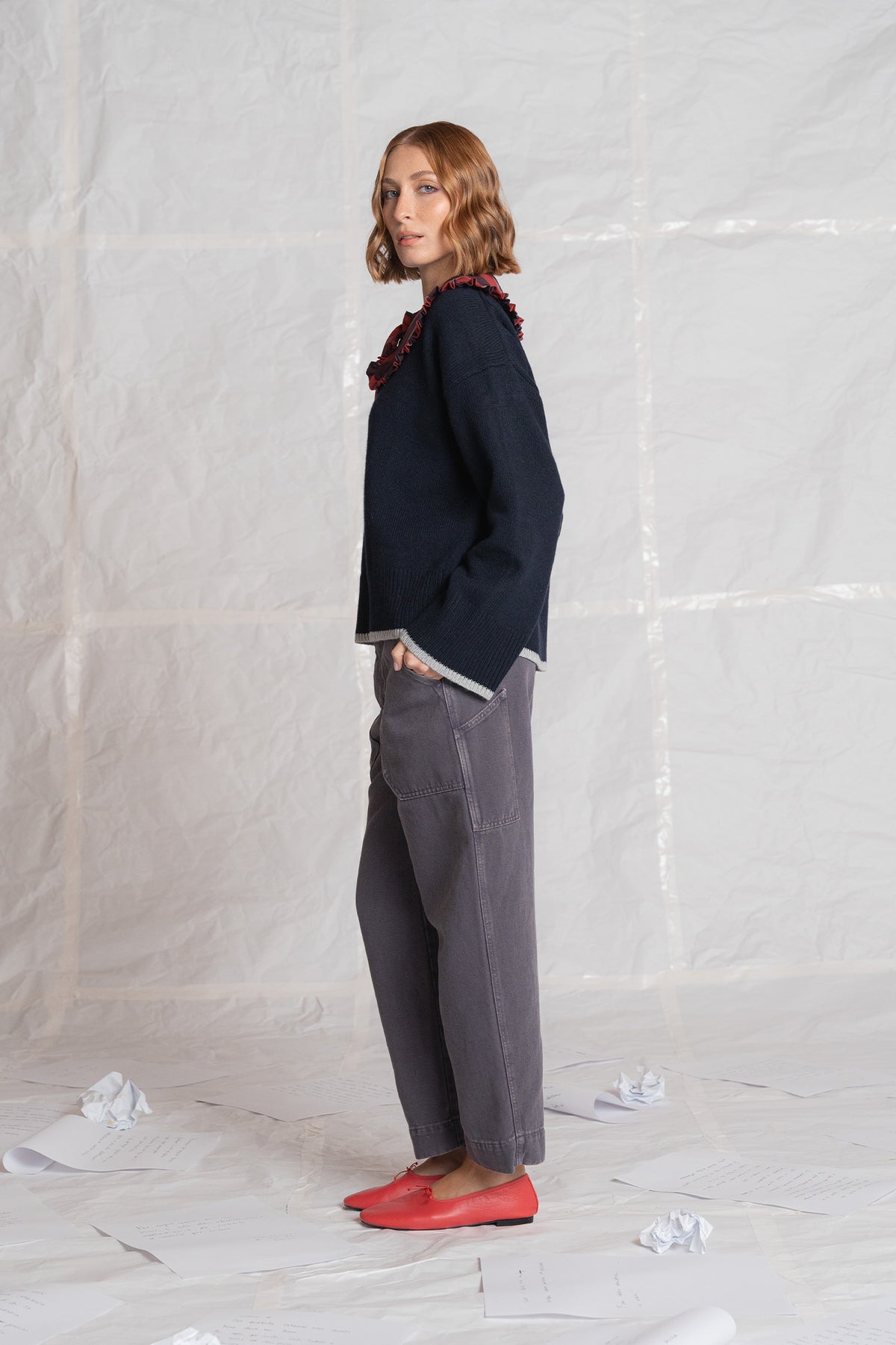 Pantaloni Apollo in denim di canapa con elastico in vita - Malva