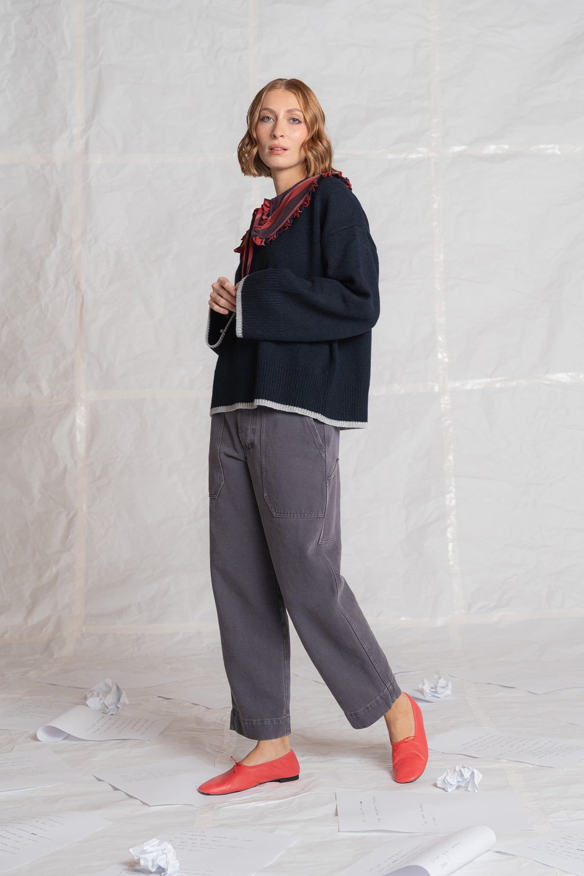 Alba sweater in wool and cashmere - midnight blue and grey