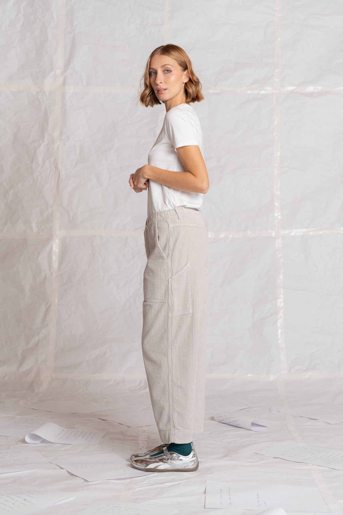 Pantaloni Apollo in velluto con elastico in vita - Sasso