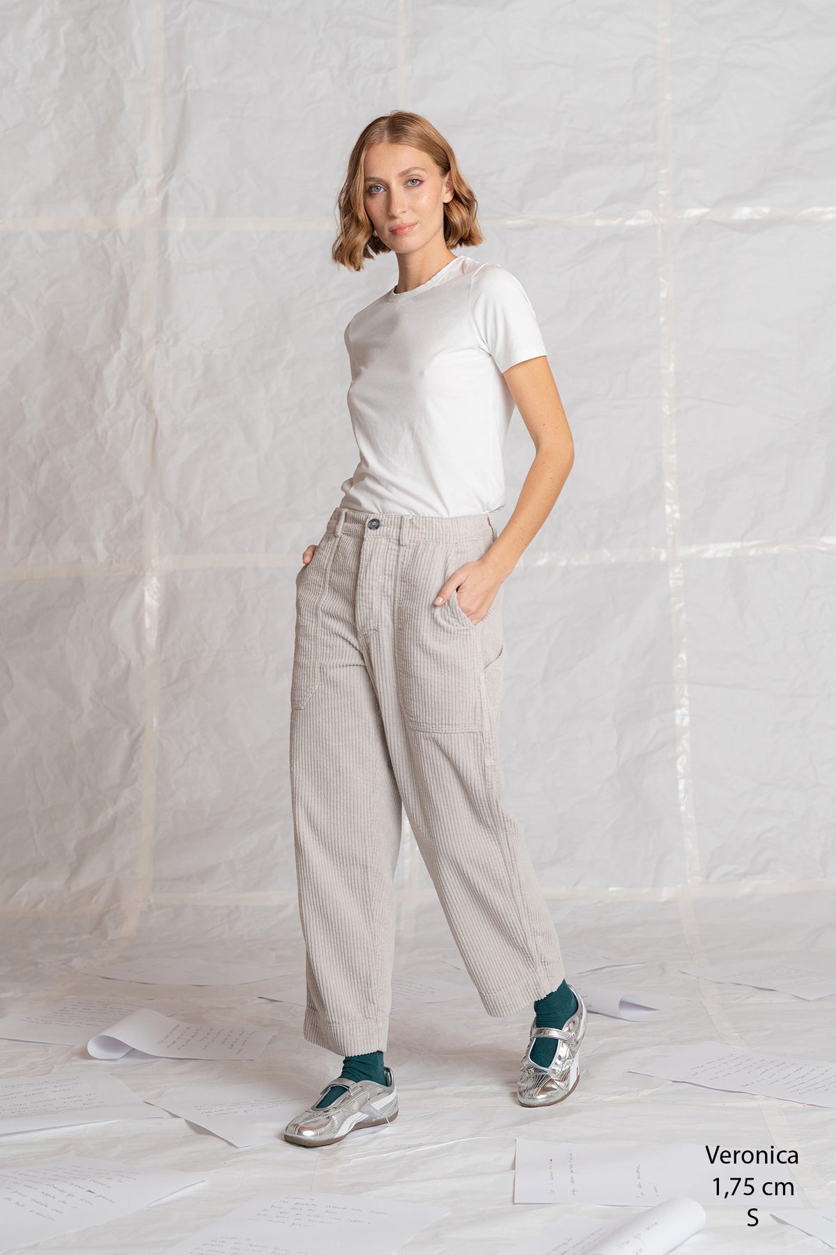 Pantaloni Apollo in velluto con elastico in vita - Sasso