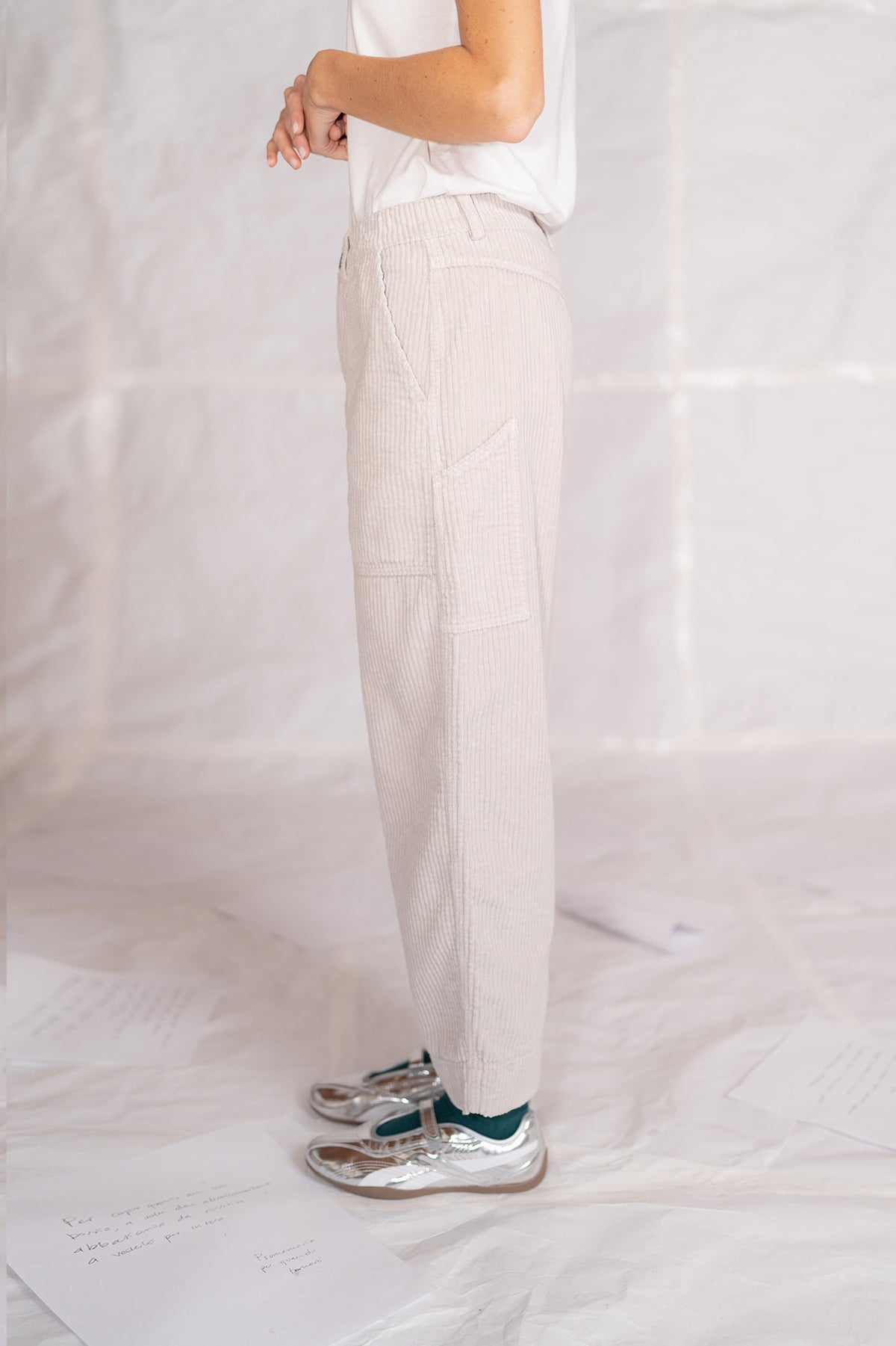 Pantaloni Apollo in velluto con elastico in vita - Sasso