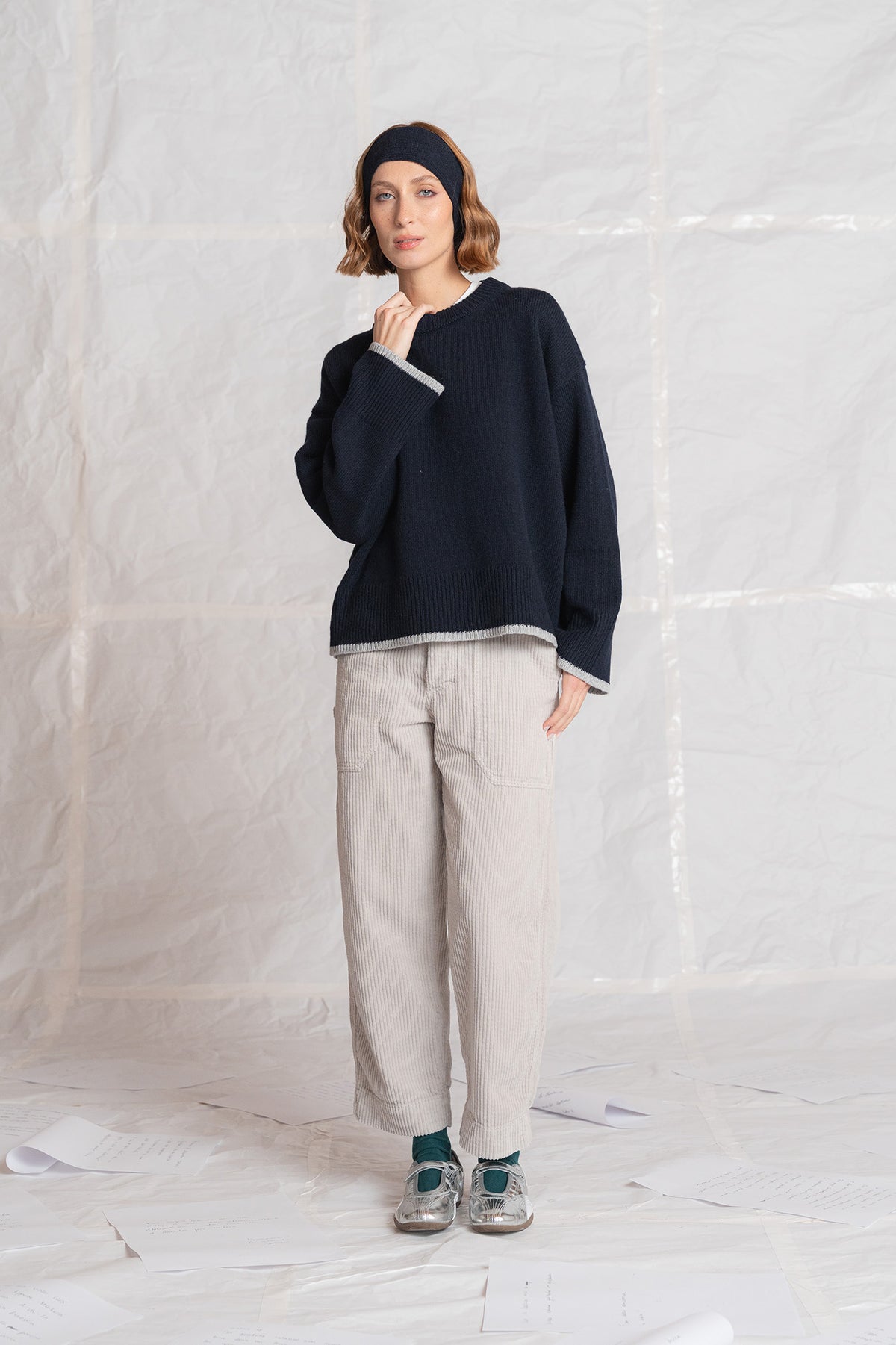 Pantaloni Apollo in velluto con elastico in vita - Sasso