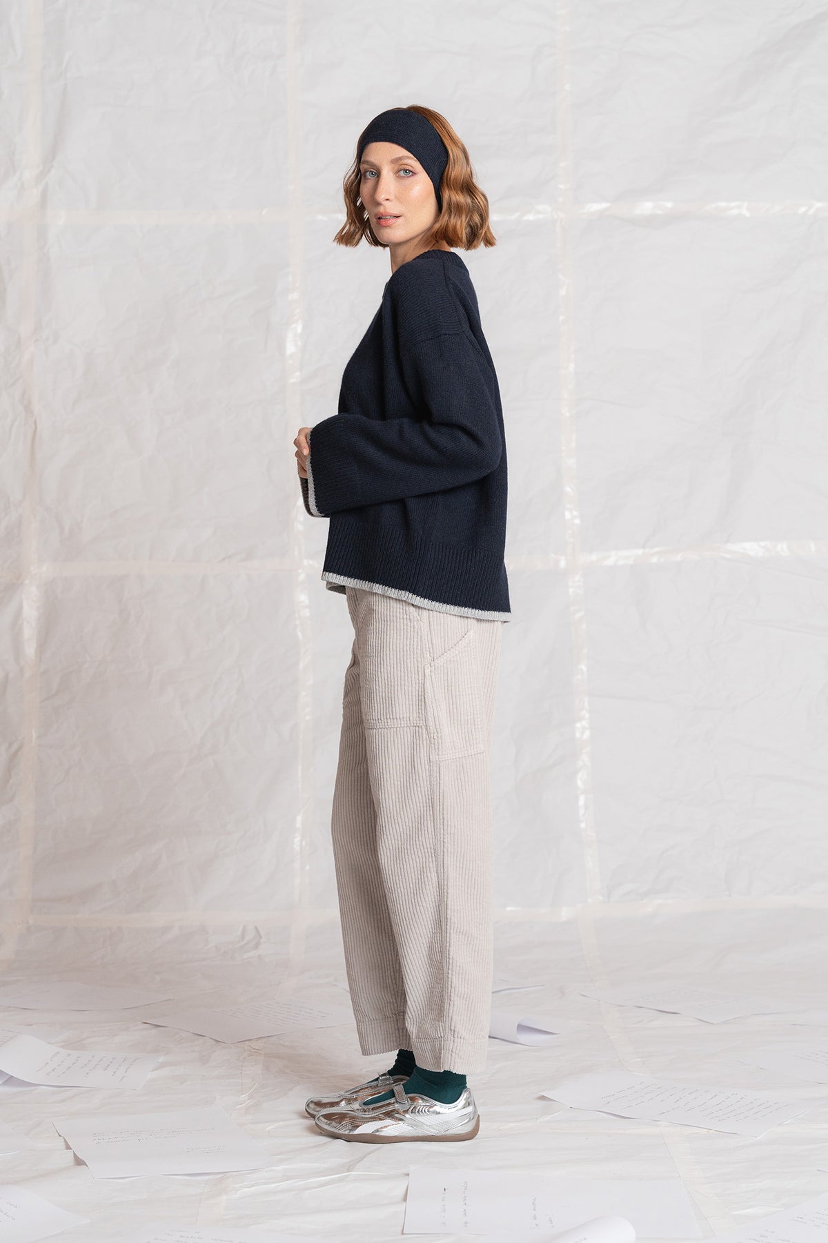Pantaloni Apollo in velluto con elastico in vita - Sasso