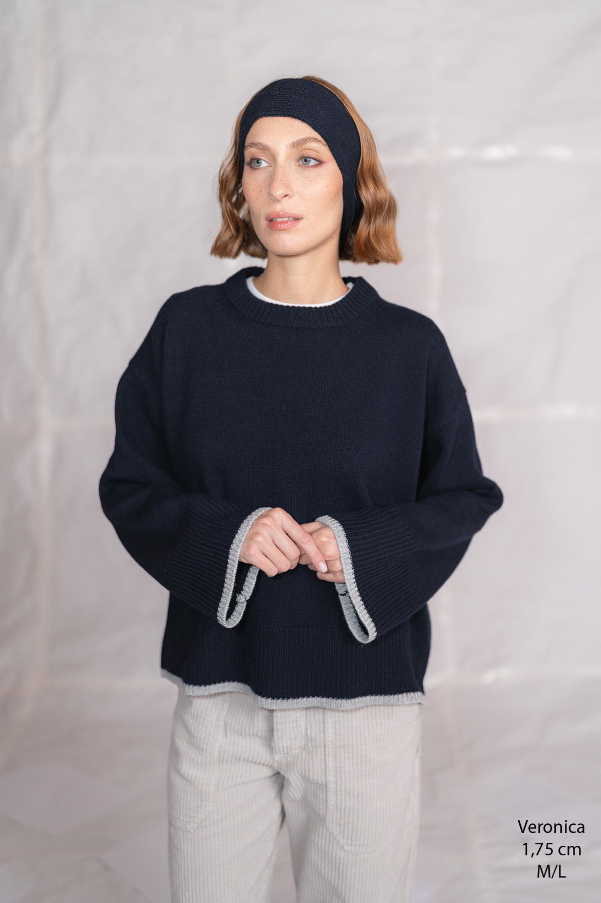 Alba sweater in wool and cashmere - midnight blue and grey