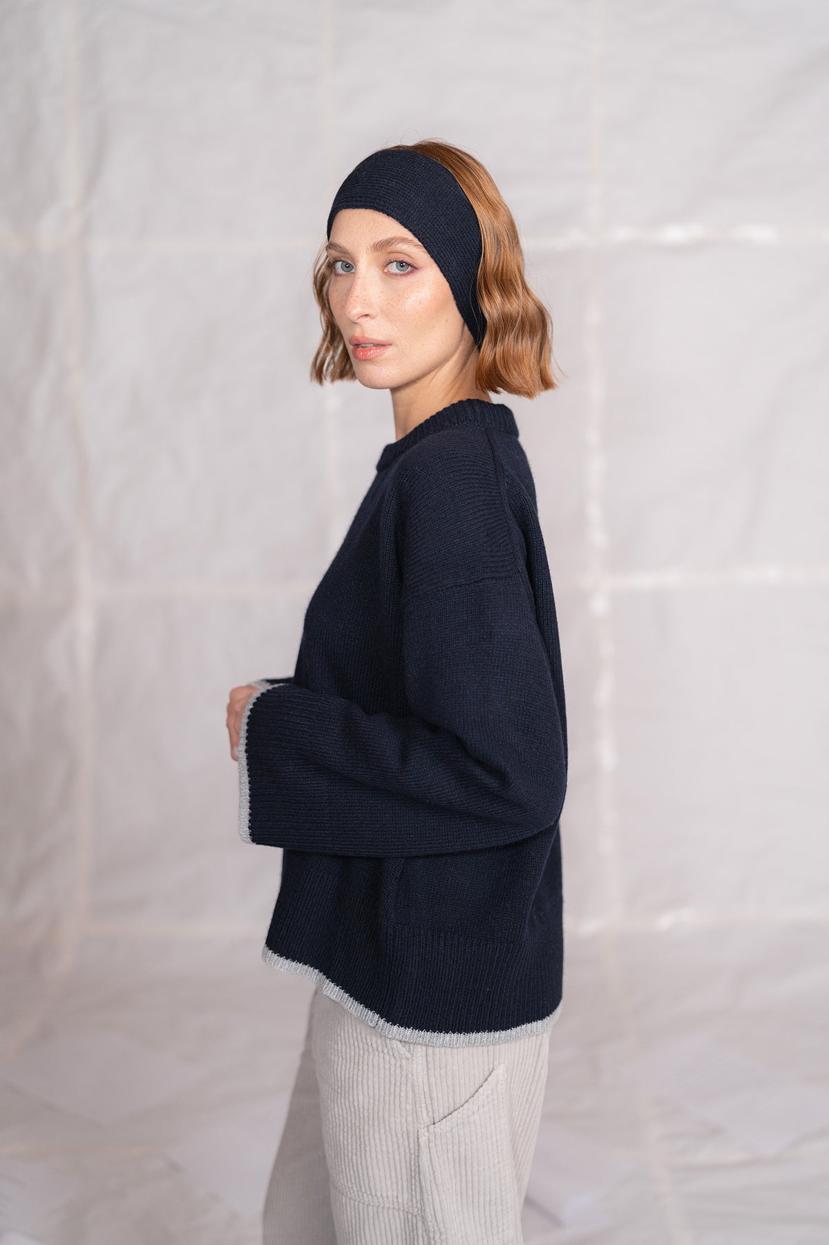 Alba sweater in wool and cashmere - midnight blue and grey