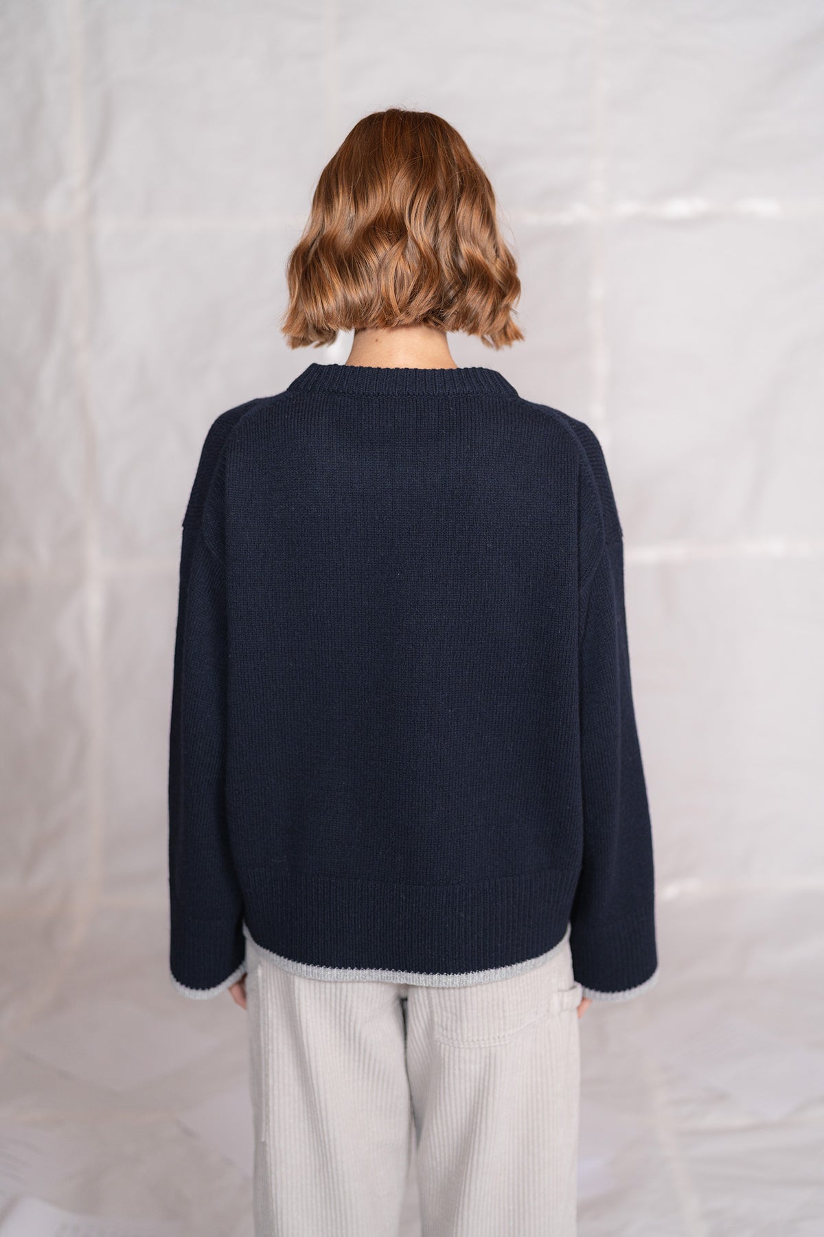Alba sweater in wool and cashmere - midnight blue and grey