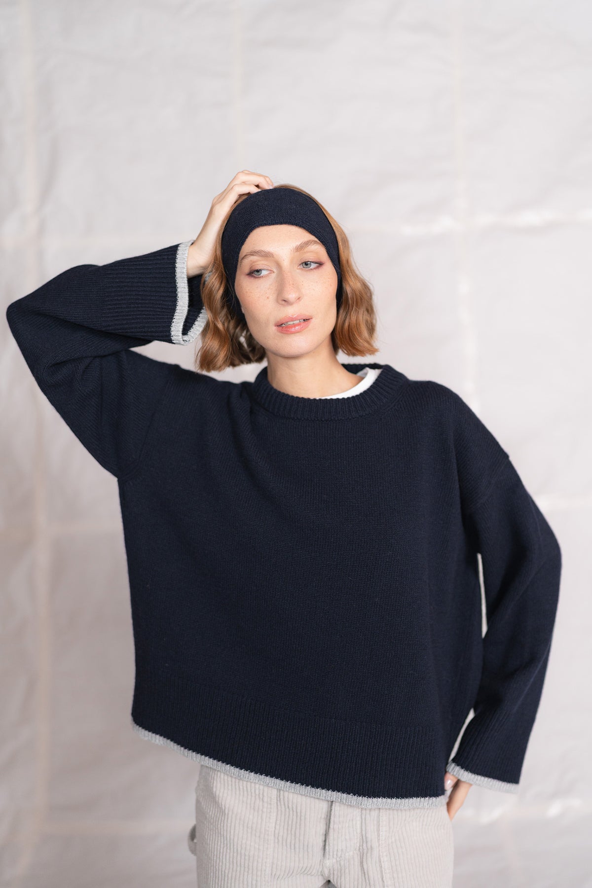Alba sweater in wool and cashmere - midnight blue and grey