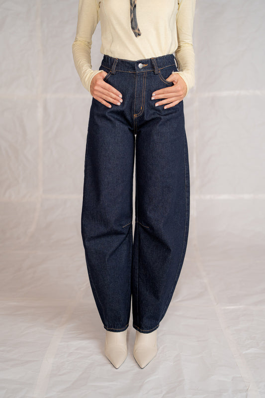 Jeans Luna barrel leg con elastico in vita - blu Indaco