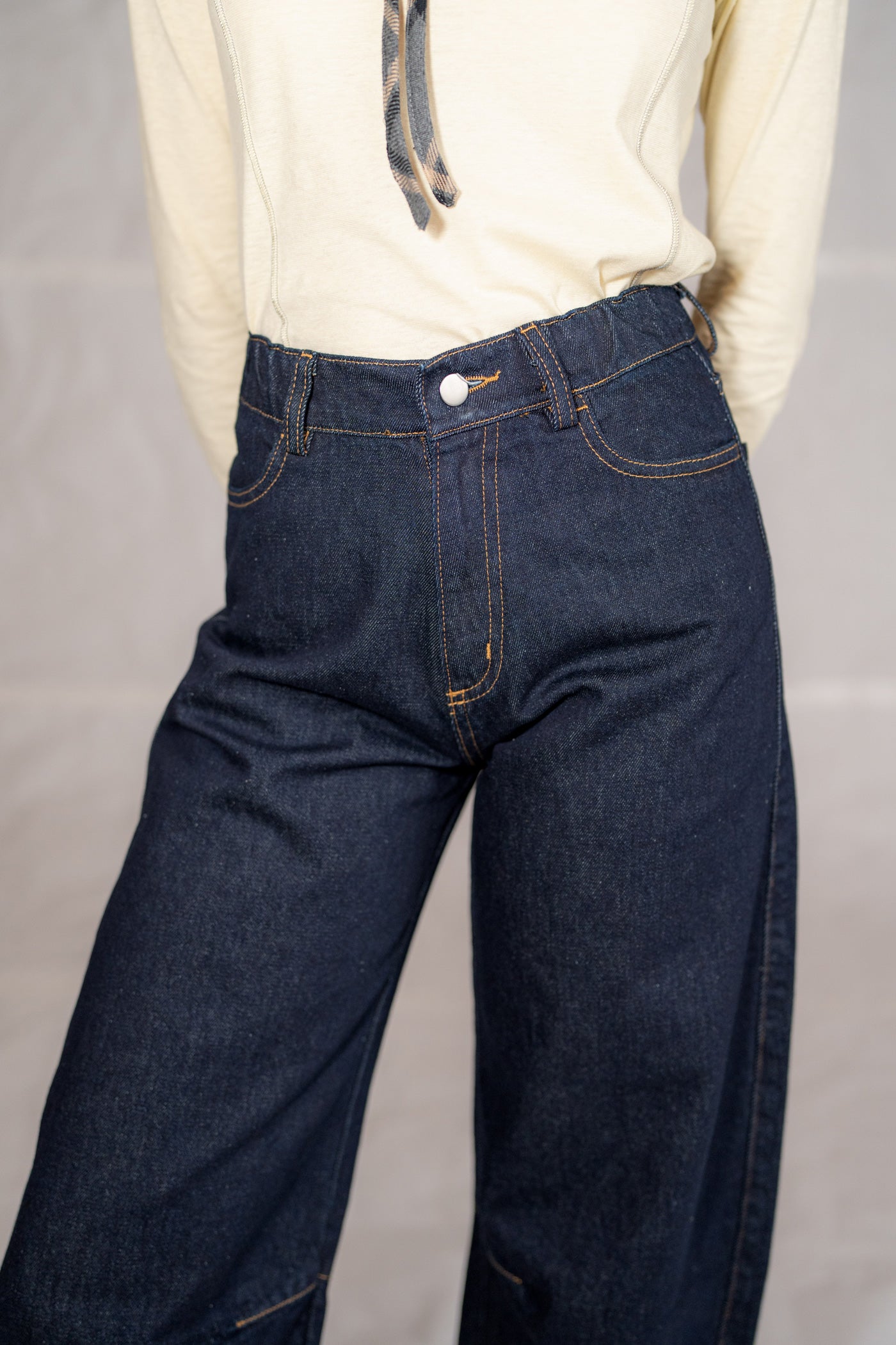 Jeans barrel leg lungo con elastico in vita - blu Indaco