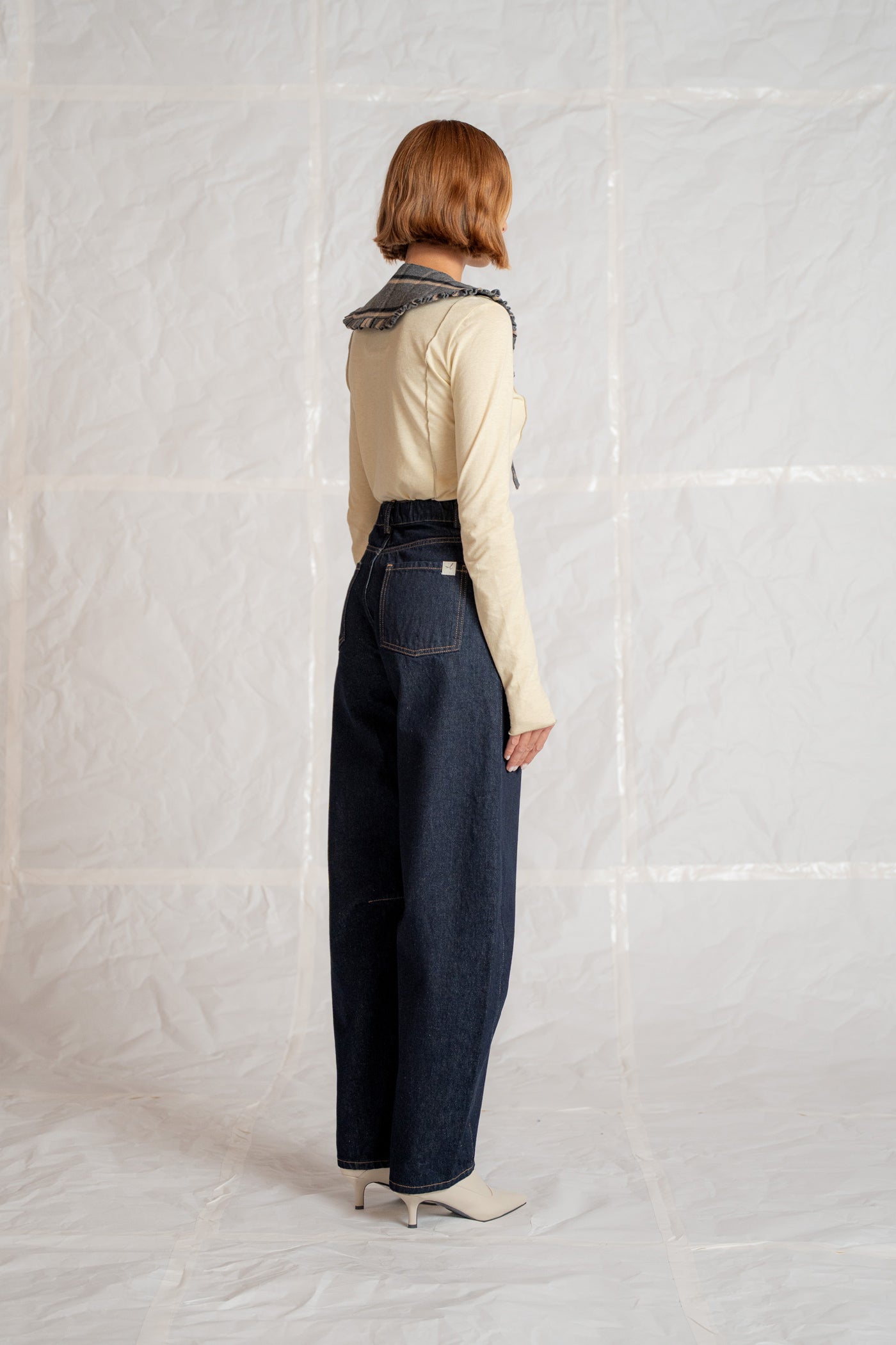 Jeans barrel leg lungo con elastico in vita - blu Indaco