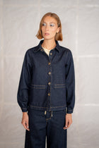 Overshirt Jeans Eva con coulisse in cotone riciclato - Blu indaco