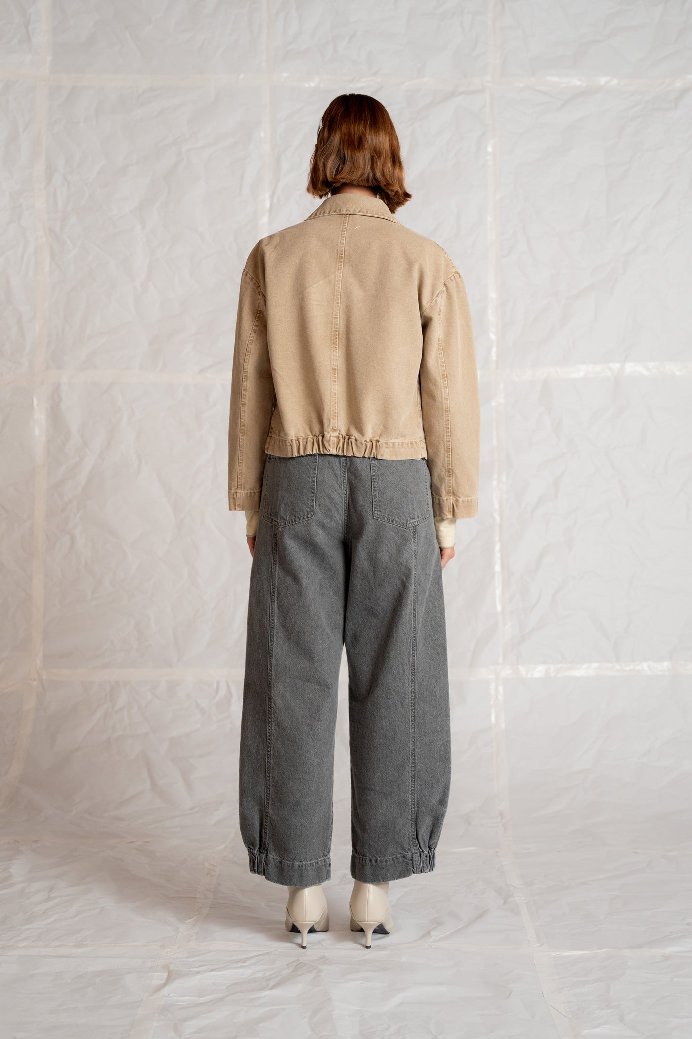 Jeans Selene in cotone canapa con elastico in vita - grigio stonewashed