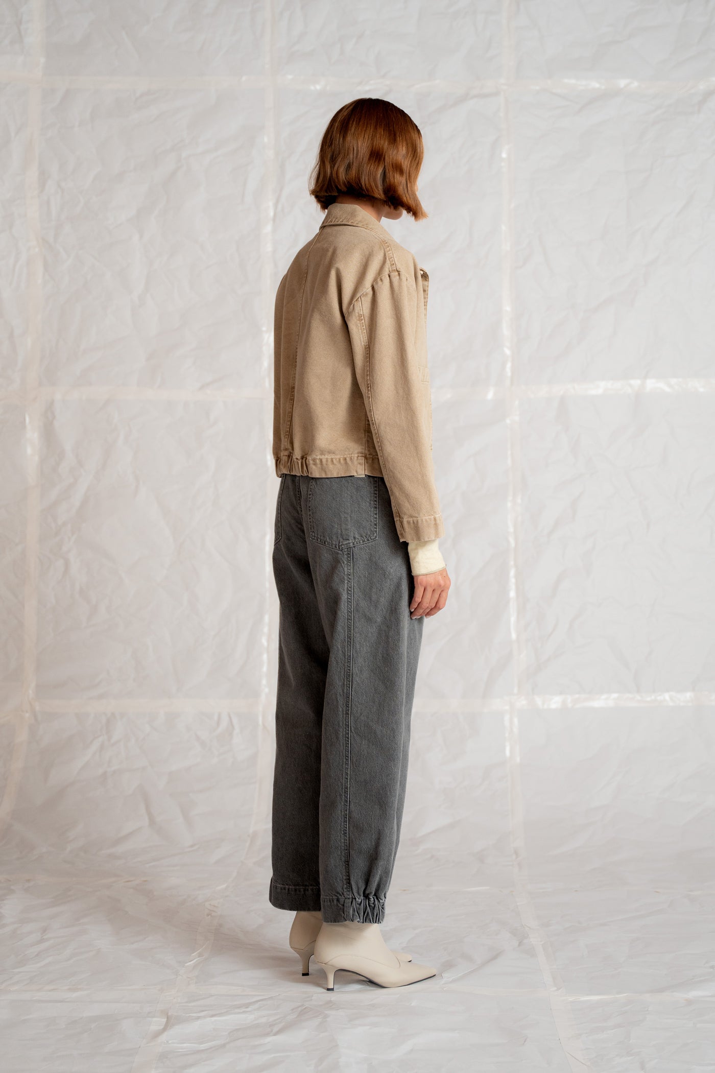Jeans Selene in cotone canapa con elastico in vita - grigio stonewashed
