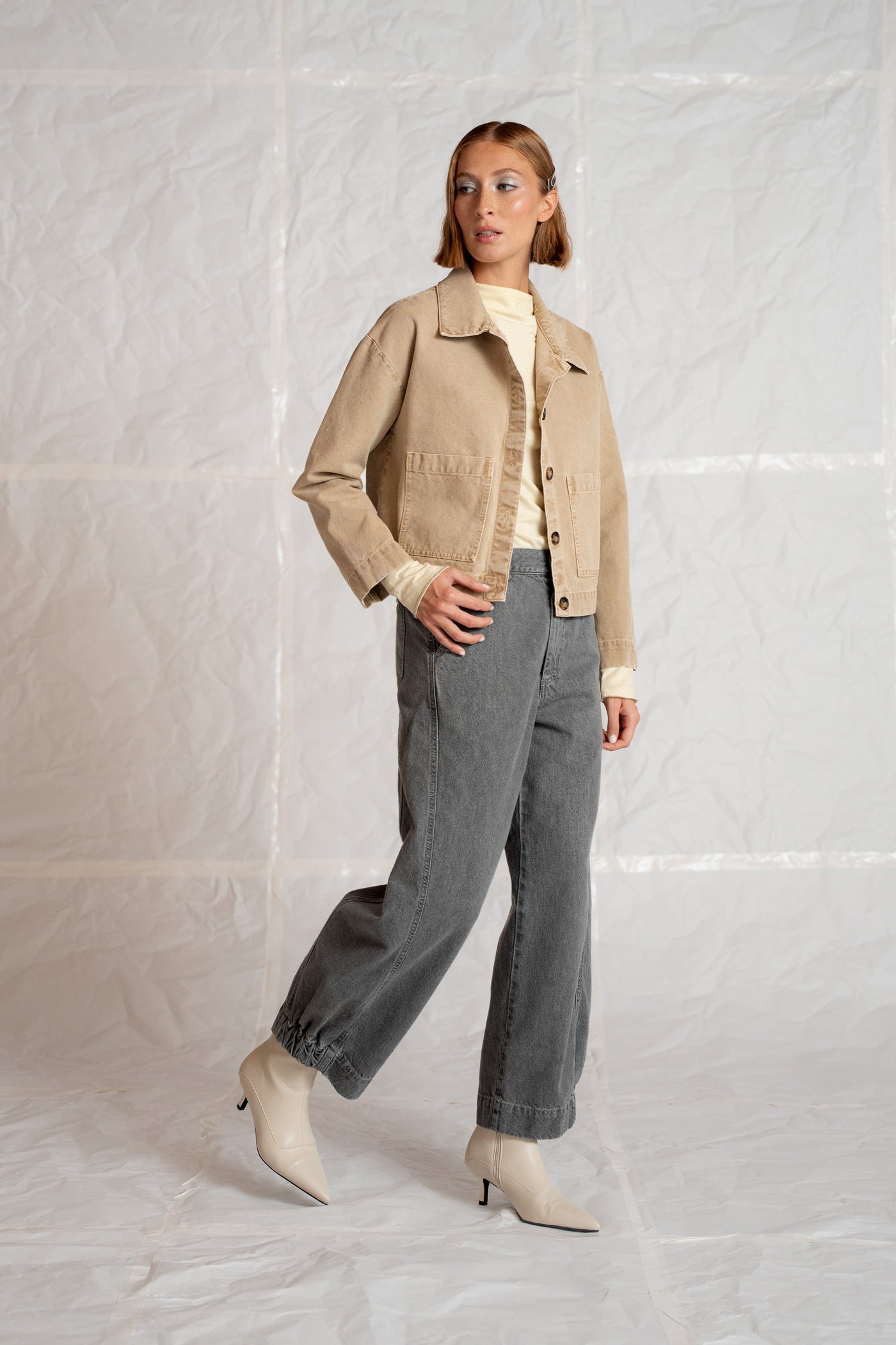 Jeans Selene in cotone canapa con elastico in vita - grigio stonewashed
