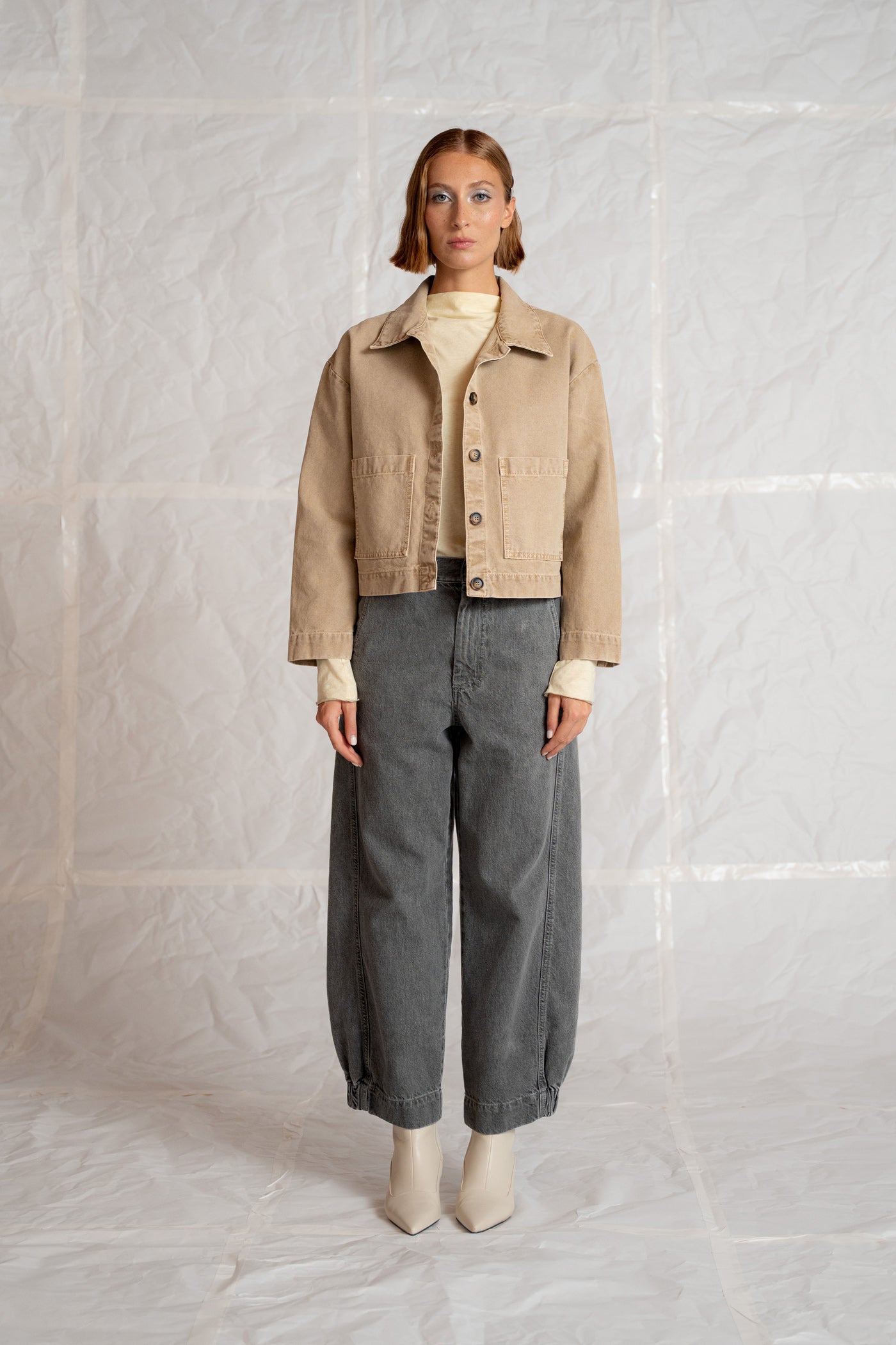 Jeans Selene in cotone canapa con elastico in vita - grigio stonewashed