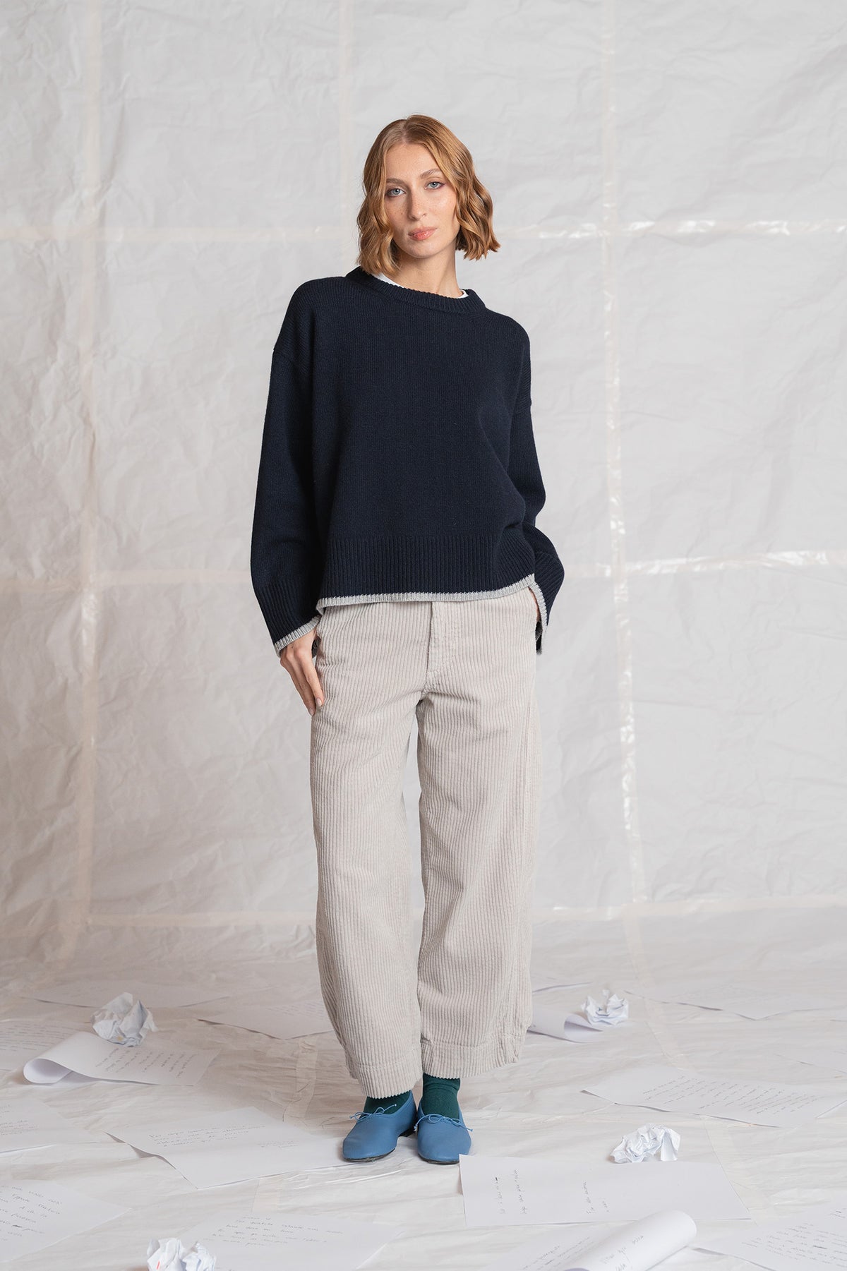 Pantalone Selene in velluto con elastico in vita - Sasso