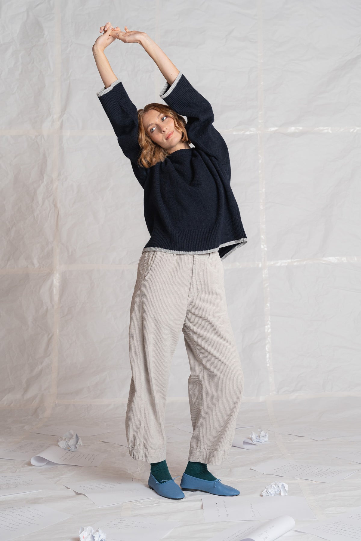 Pantalone Selene in velluto con elastico in vita - Sasso