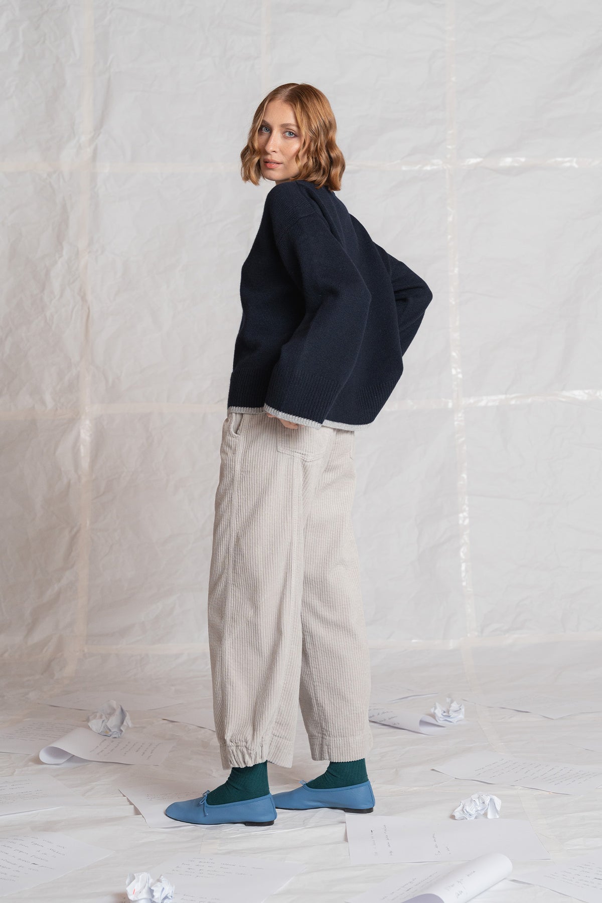 Pantalone Selene in velluto con elastico in vita - Sasso