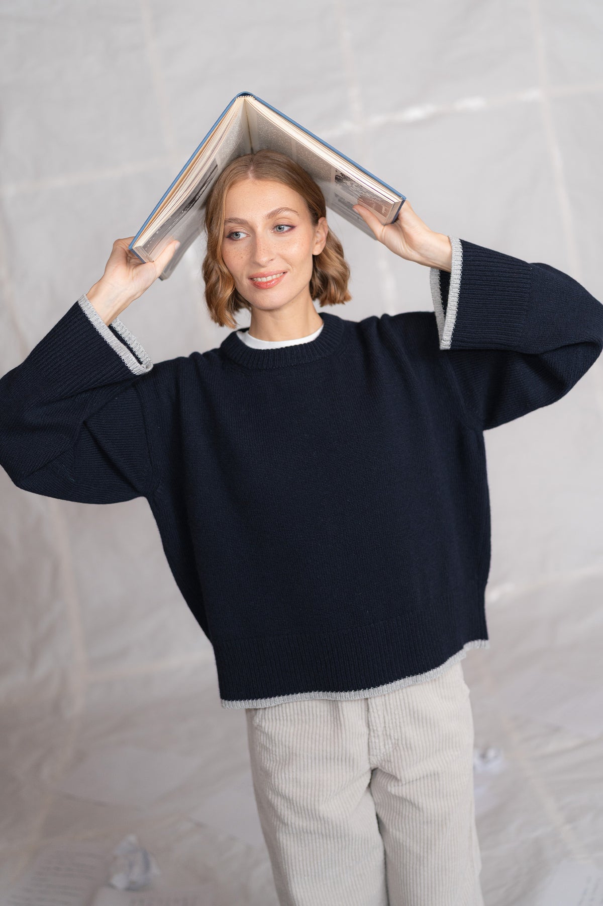 Alba sweater in wool and cashmere - midnight blue and grey