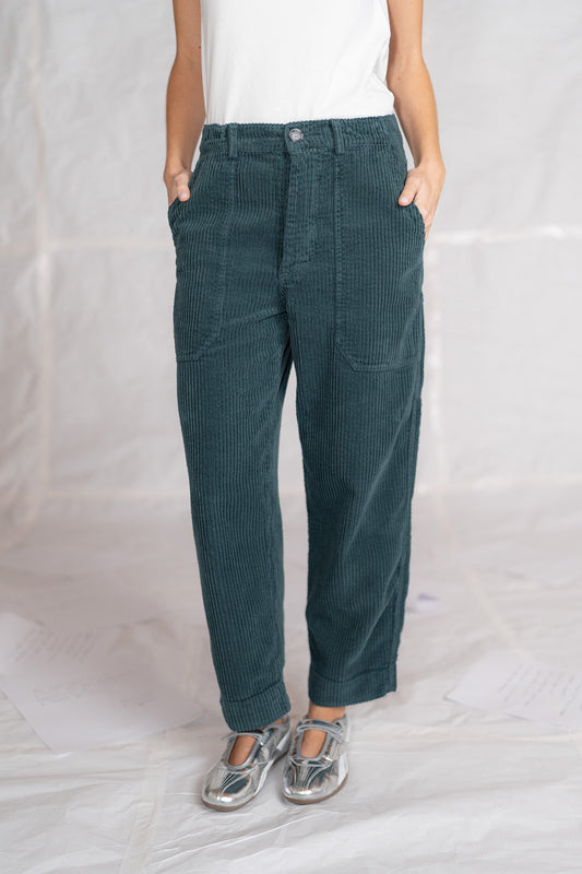 Pantaloni Apollo in velluto con elastico in vita - verde Bosco