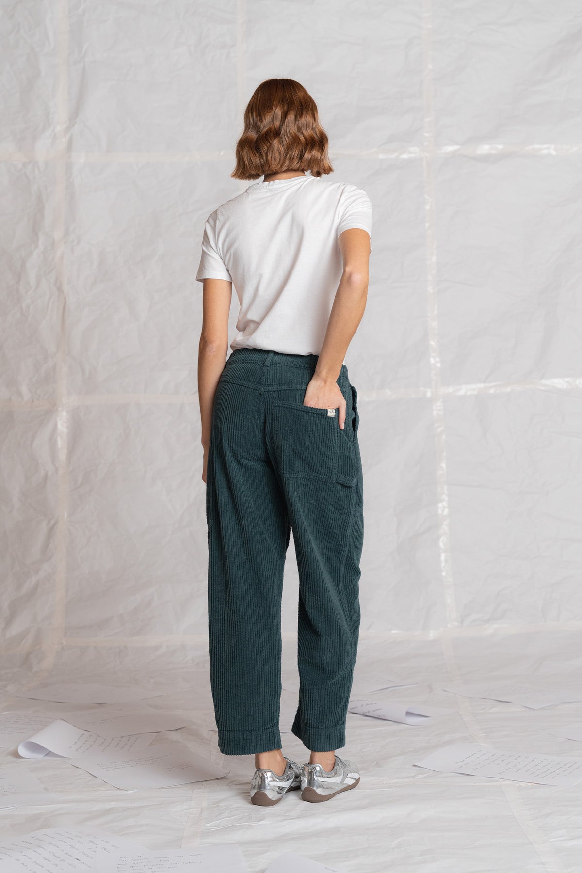 Pantaloni Apollo in velluto con elastico in vita - verde Bosco
