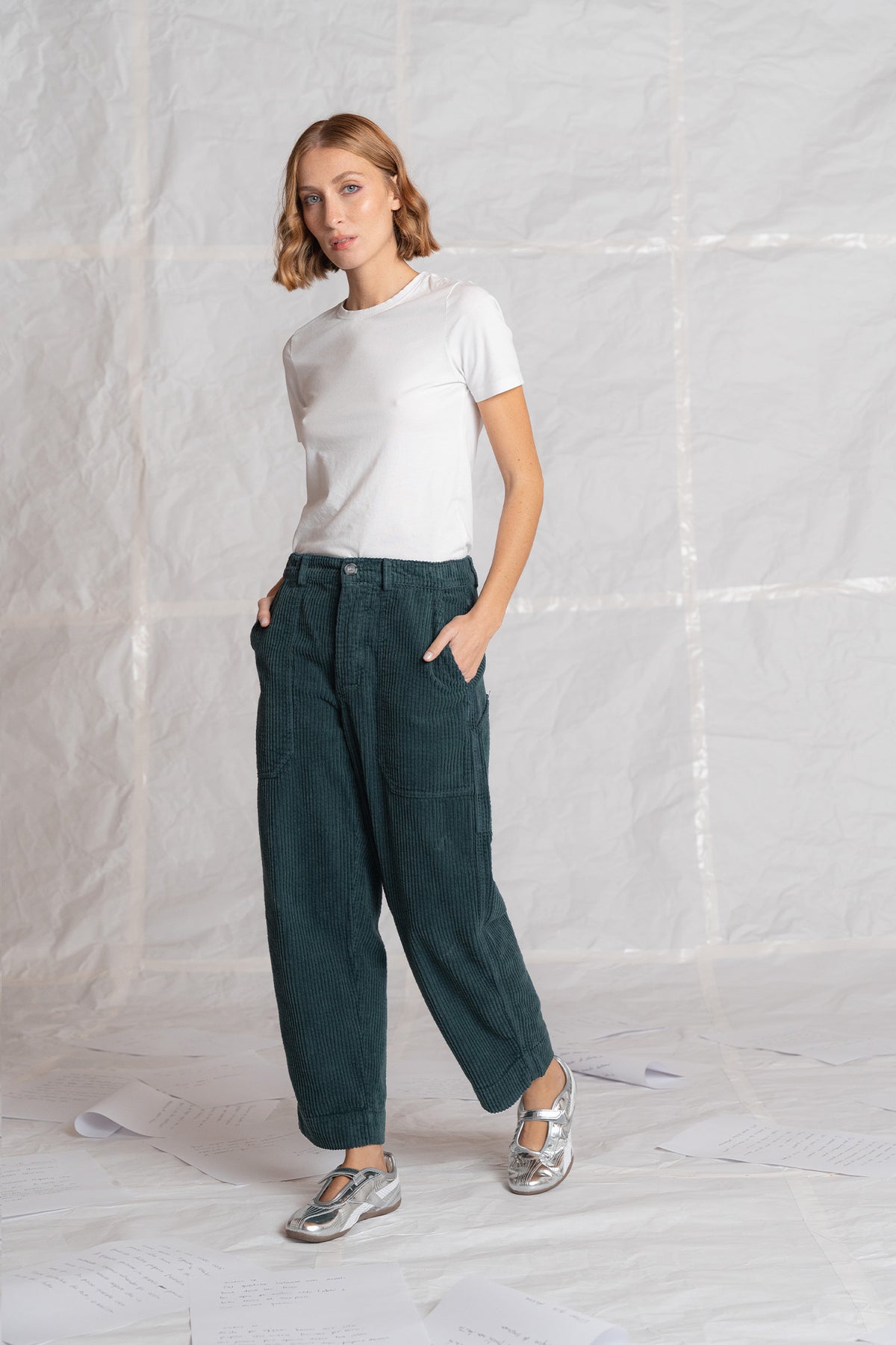 Pantaloni Apollo in velluto con elastico in vita - verde Bosco