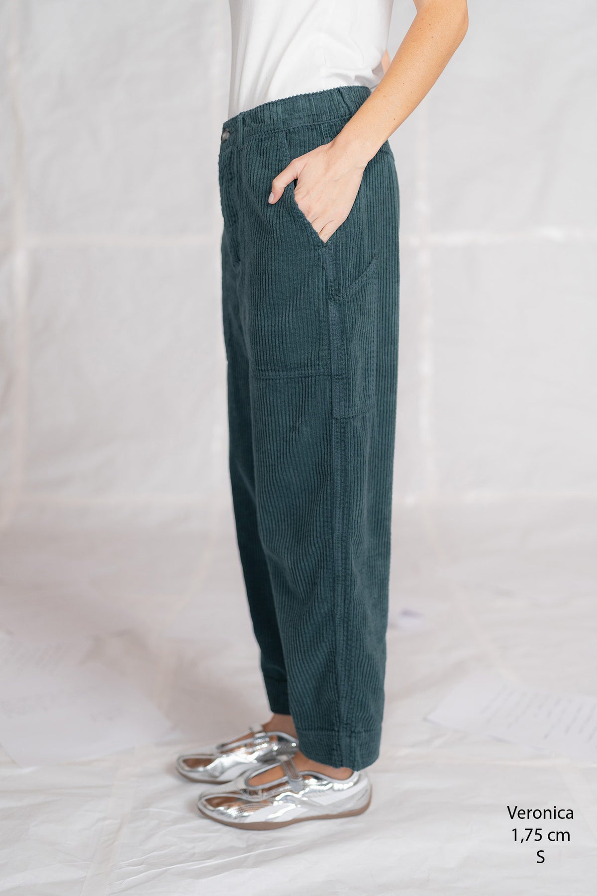 Pantaloni Apollo in velluto con elastico in vita - verde Bosco
