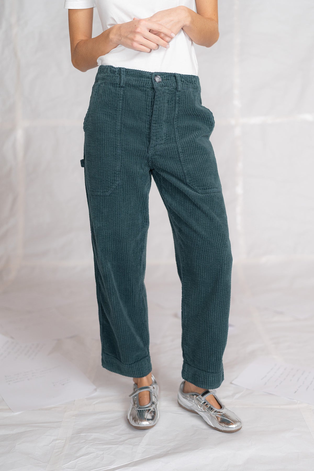 Pantaloni Apollo in velluto con elastico in vita - verde Bosco