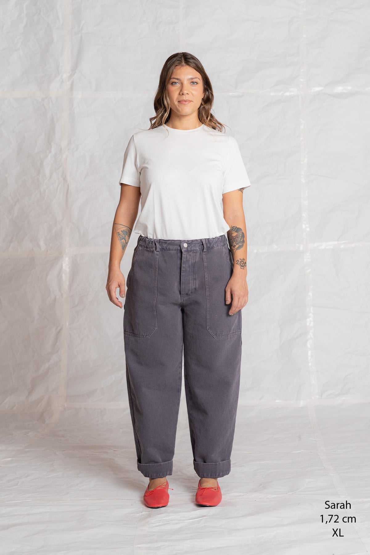Pantaloni Apollo in denim di canapa con elastico in vita - Malva
