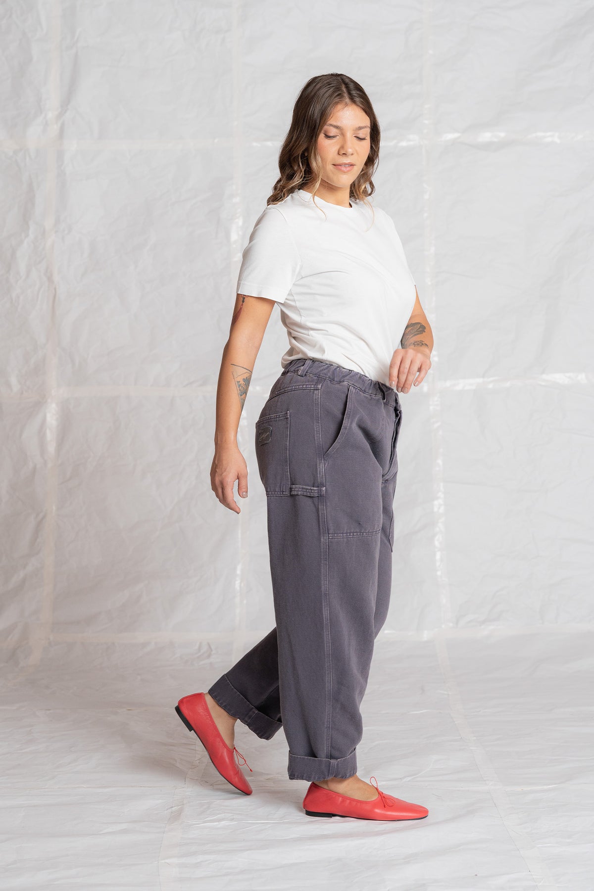 Pantaloni Apollo in denim di canapa con elastico in vita - Malva