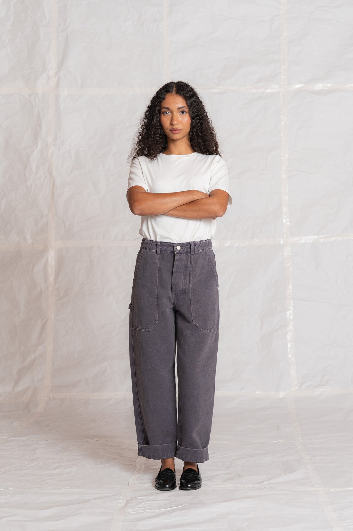 Pantaloni Apollo in denim di canapa con elastico in vita - Malva