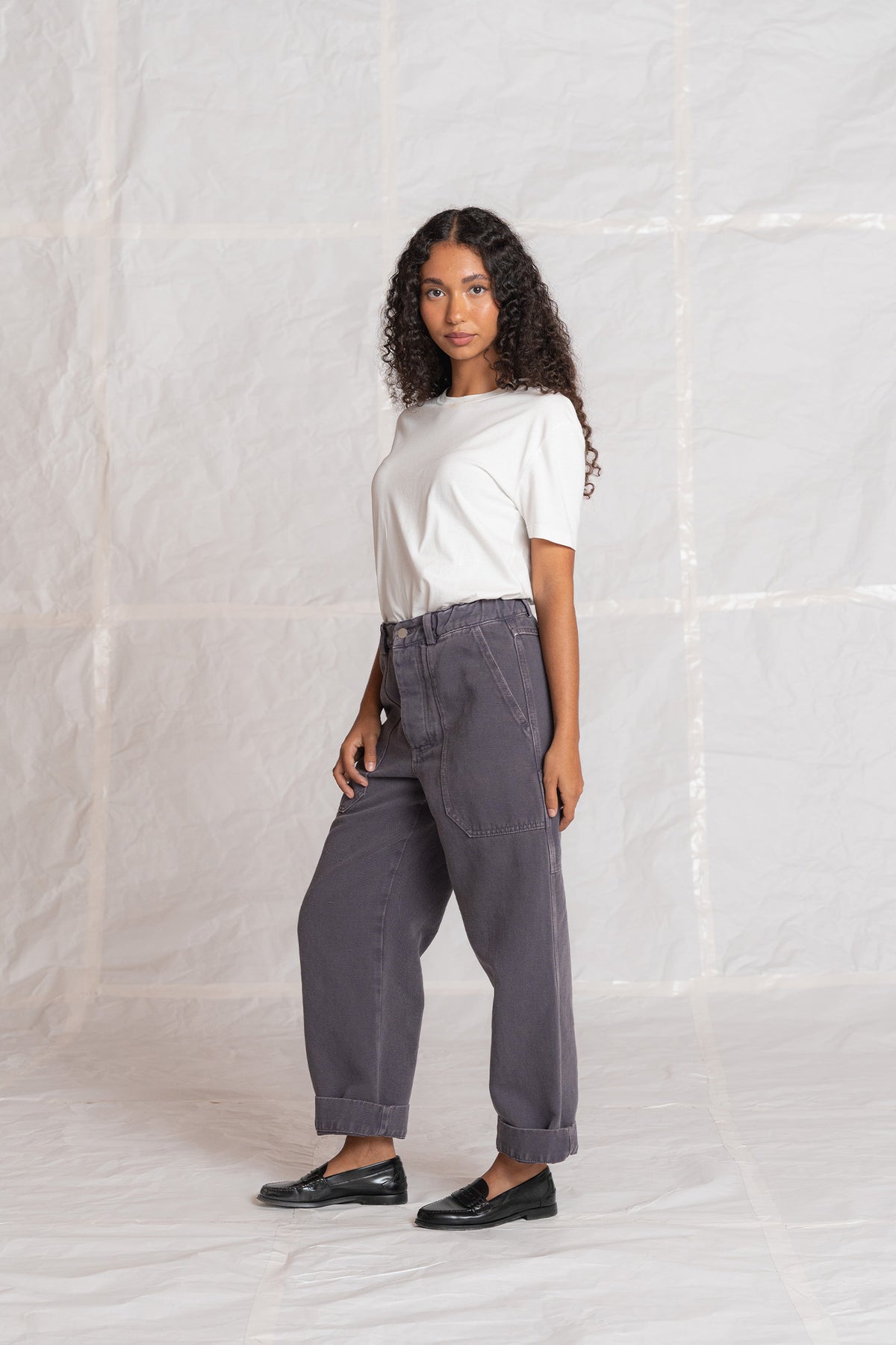 Pantaloni Apollo in denim di canapa con elastico in vita - Malva