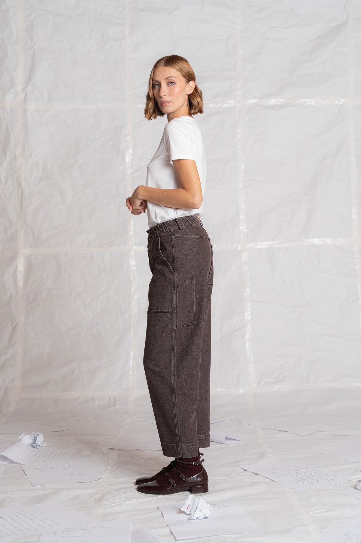Jeans Apollo in cotone con elastico in vita - Marrone stonewased