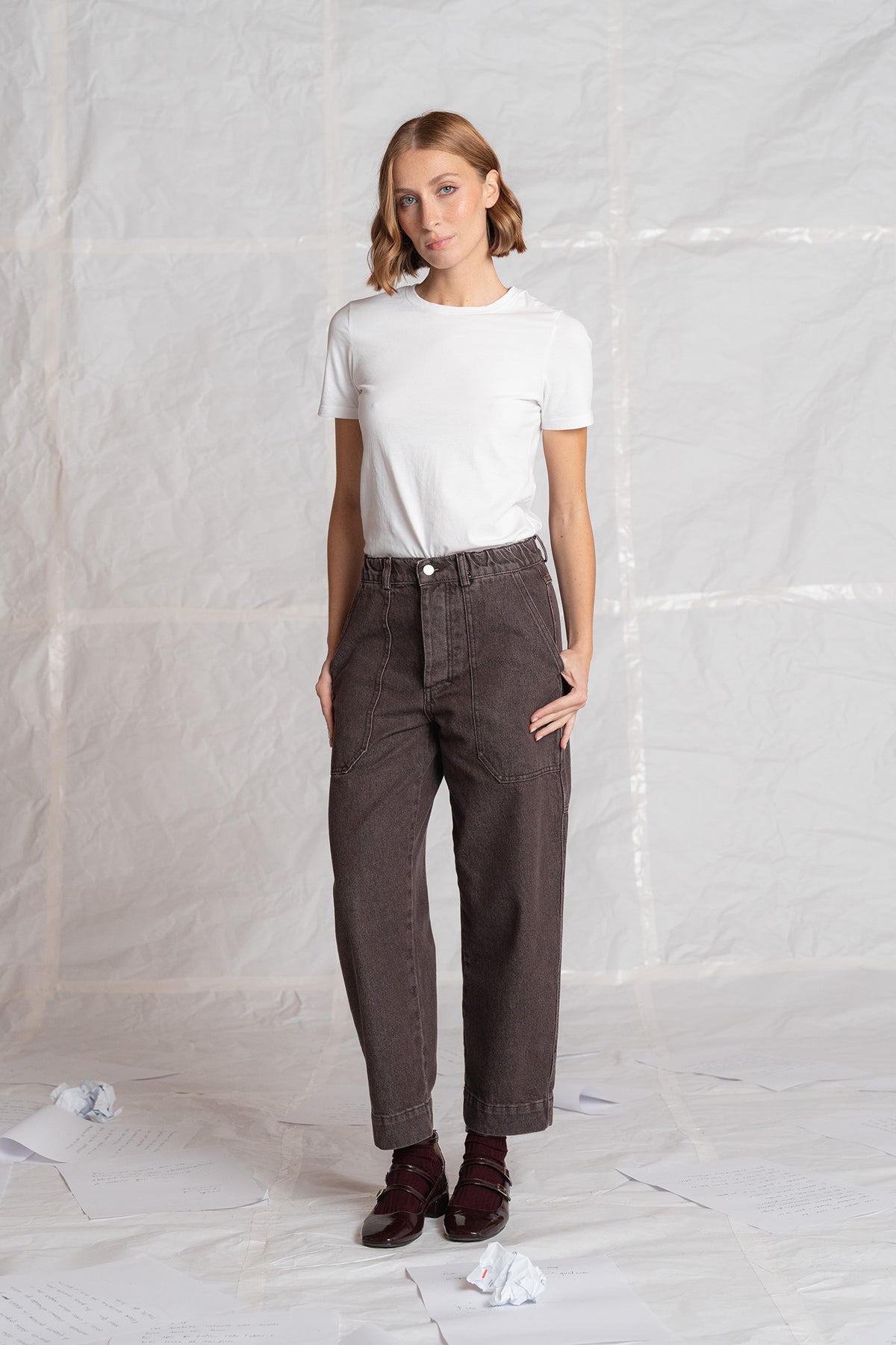 Jeans Apollo in cotone con elastico in vita - Marrone stonewased