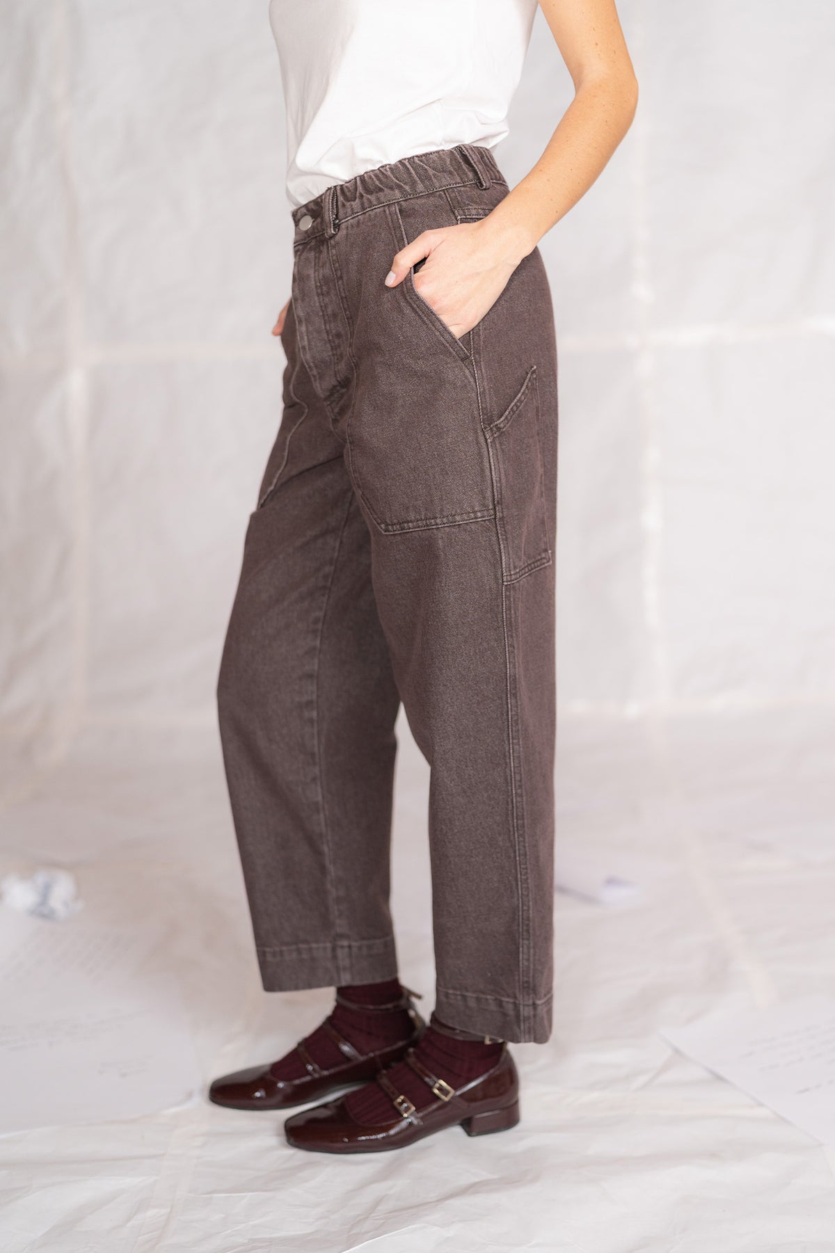 Jeans Apollo in cotone con elastico in vita - Marrone stonewased