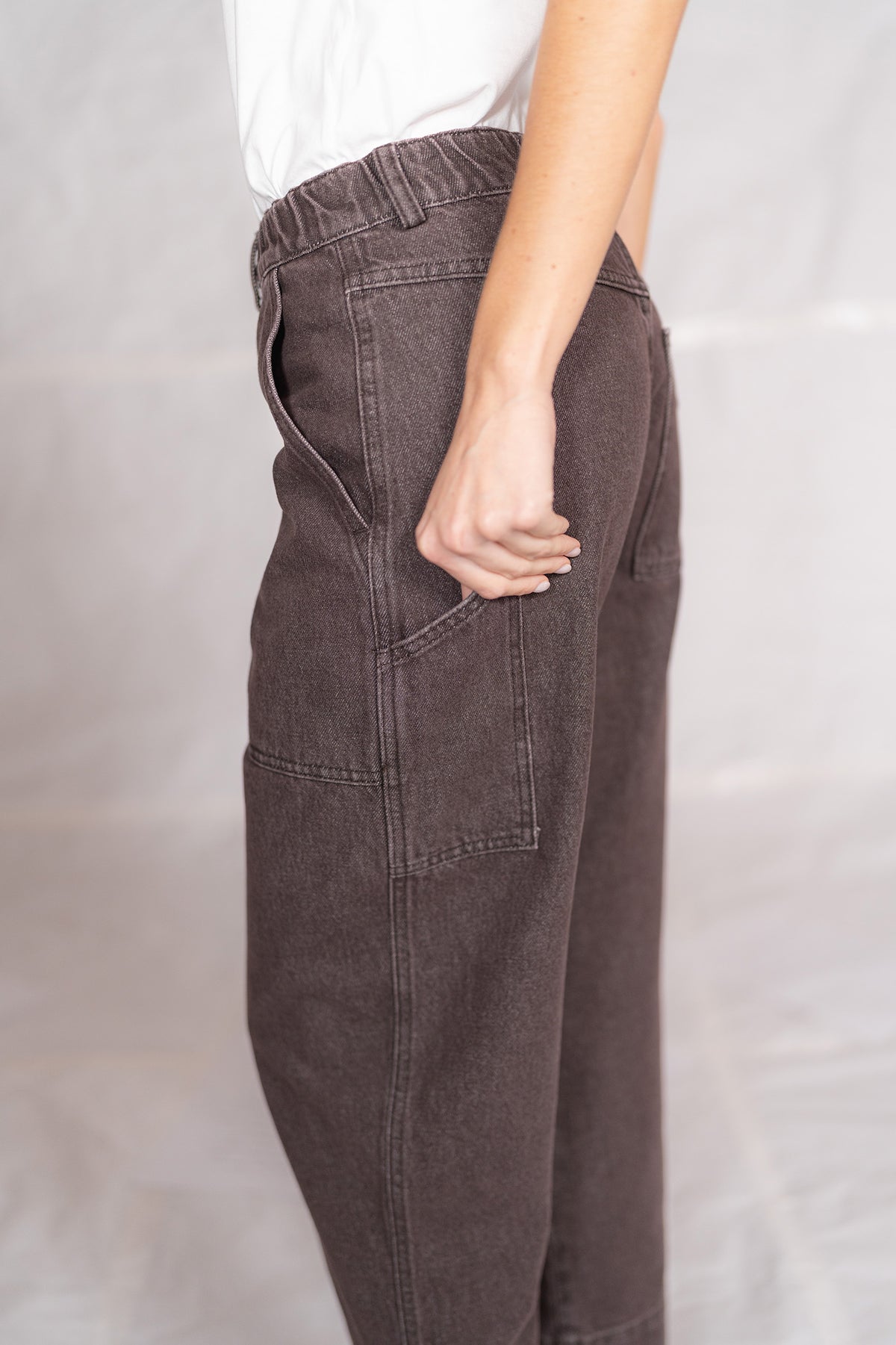 Jeans Apollo in cotone con elastico in vita - Marrone stonewased