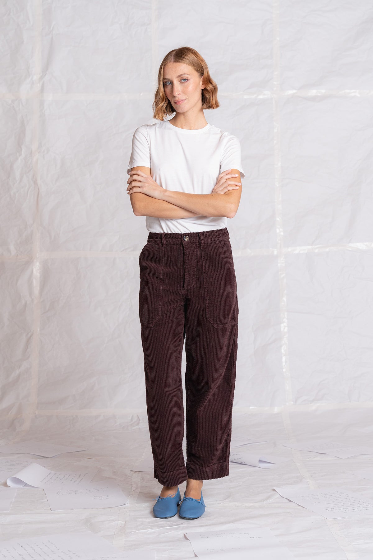 Pantaloni Apollo in velluto con elastico in vita - Prugna