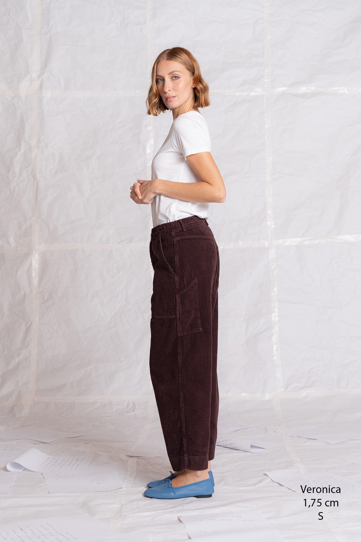 Pantaloni Apollo in velluto con elastico in vita - Prugna