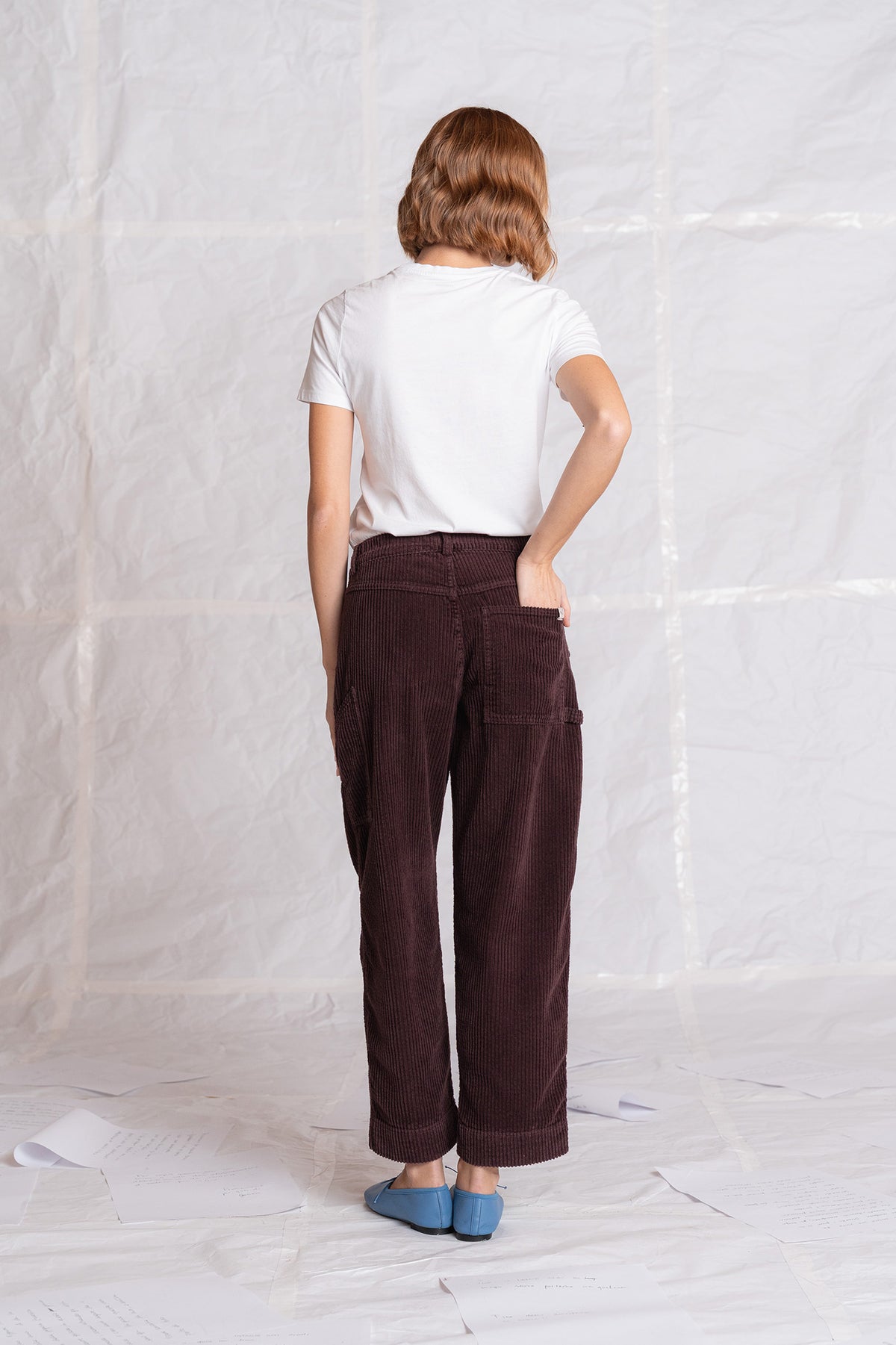 Pantaloni Apollo in velluto con elastico in vita - Prugna