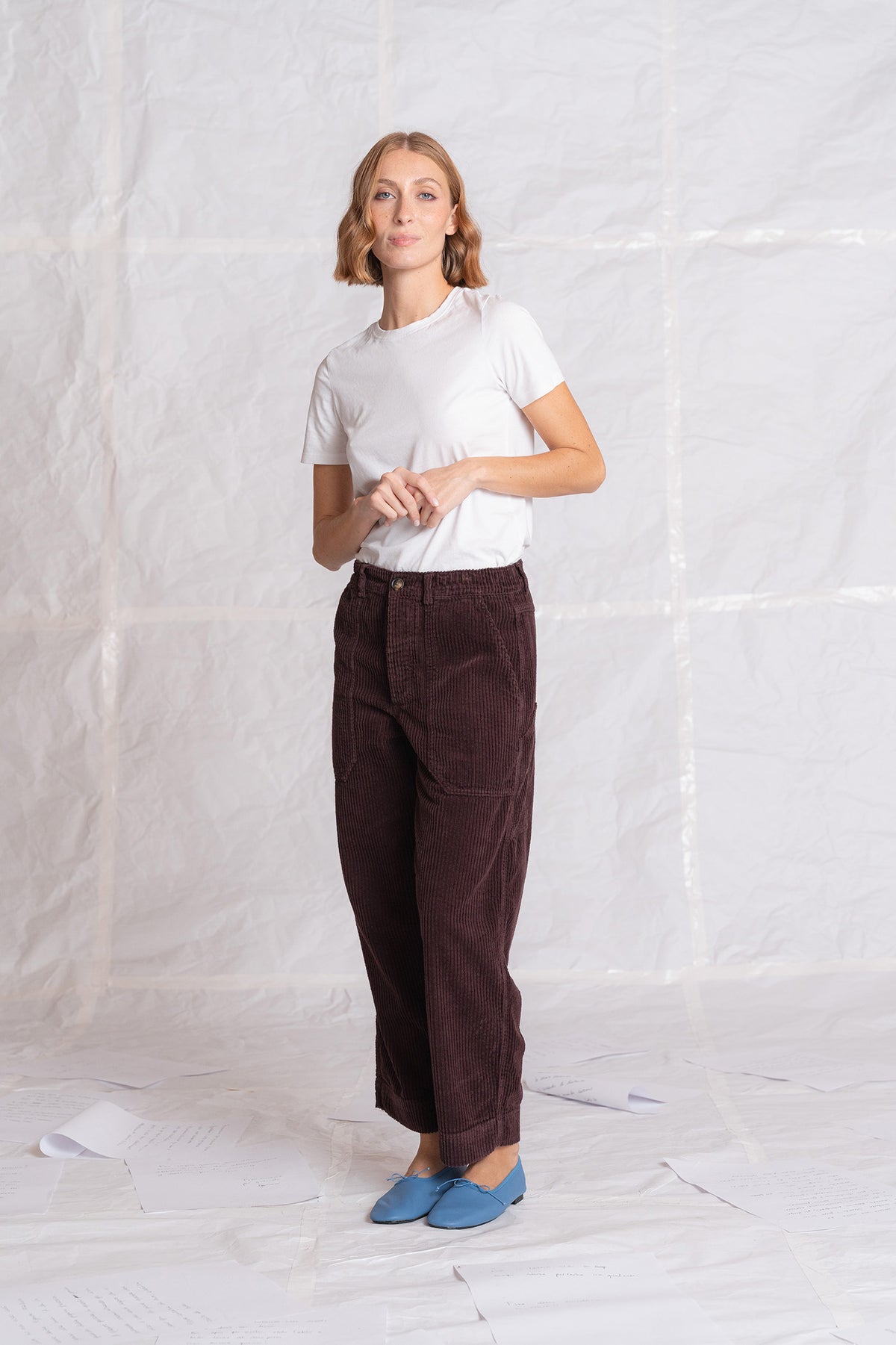 Pantaloni Apollo in velluto con elastico in vita - Prugna