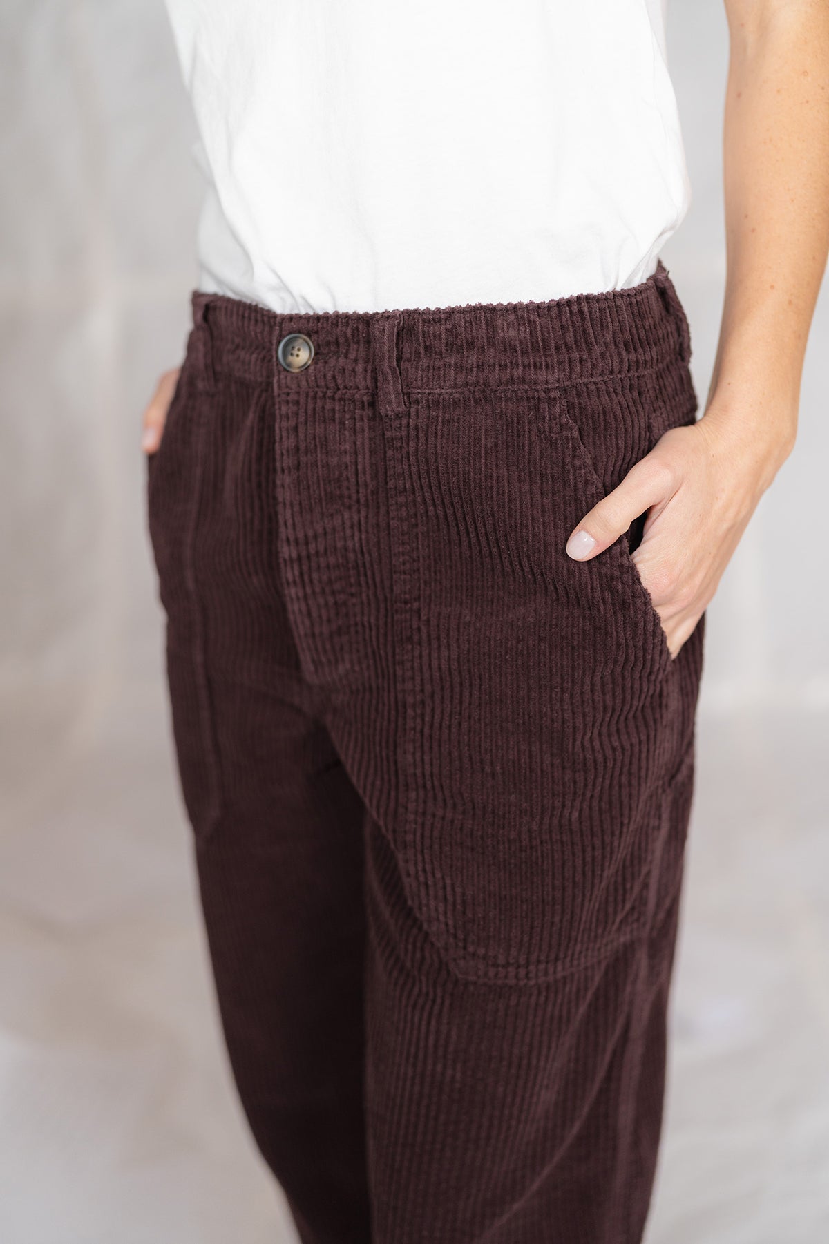 Pantaloni Apollo in velluto con elastico in vita - Prugna