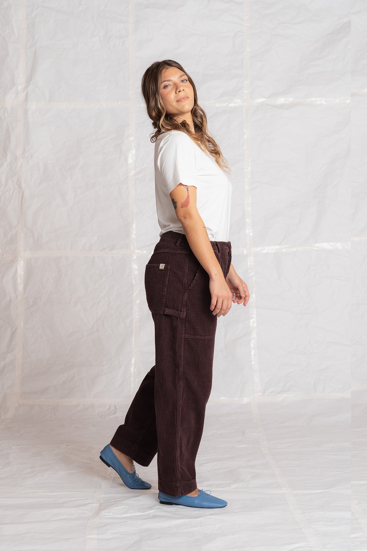 Pantaloni Apollo in velluto con elastico in vita - Prugna