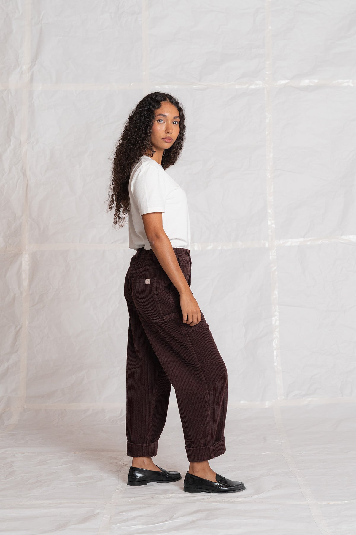 Pantaloni Apollo in velluto con elastico in vita - Prugna