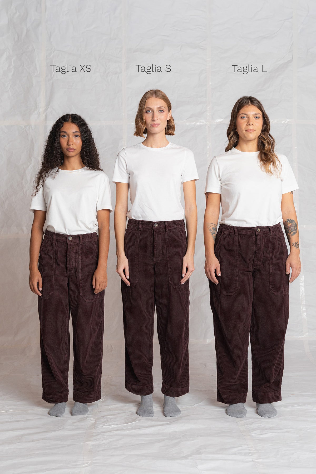 Pantaloni Apollo in velluto con elastico in vita - Prugna