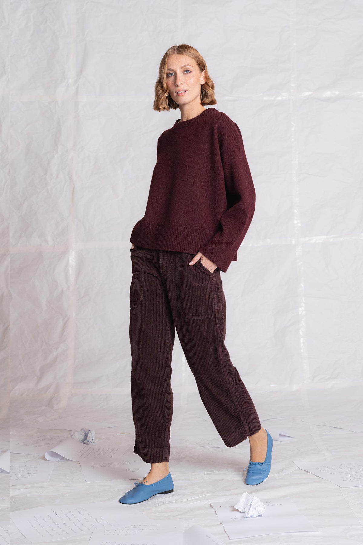 Pantaloni Apollo in velluto con elastico in vita - Prugna