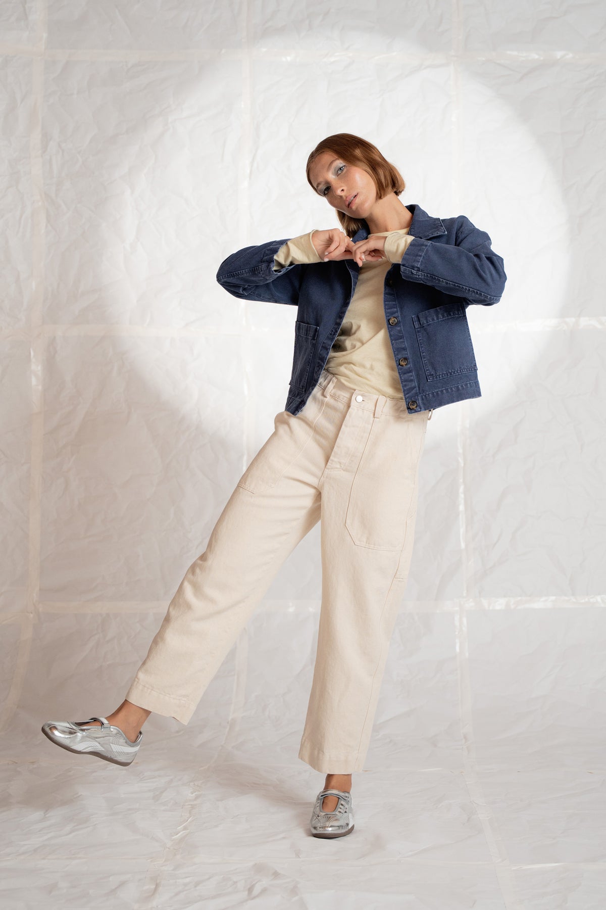 Pantaloni Apollo in denim di canapa con elastico in vita - bianco Panna