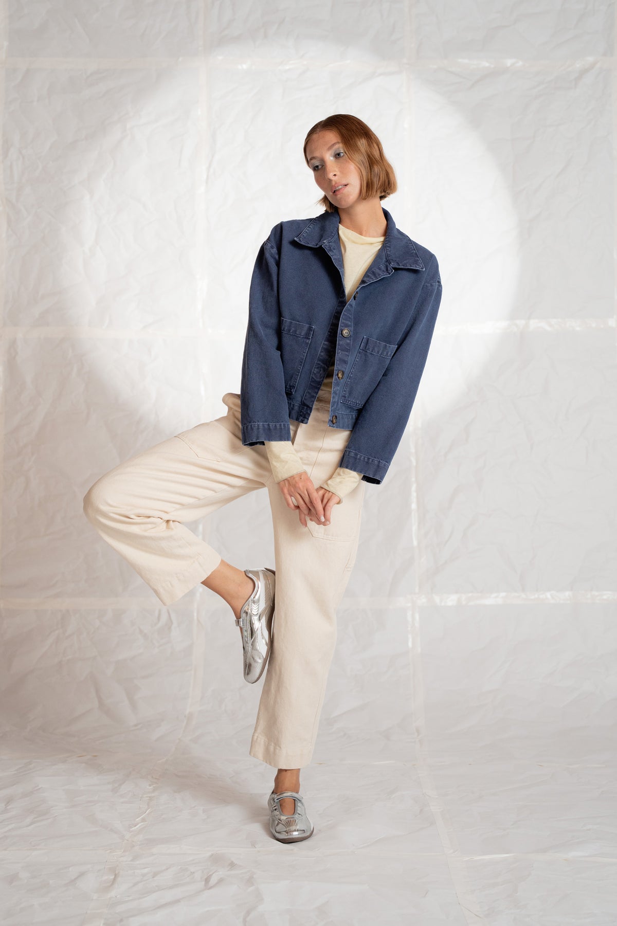Pantaloni Apollo in denim di canapa con elastico in vita - bianco Panna