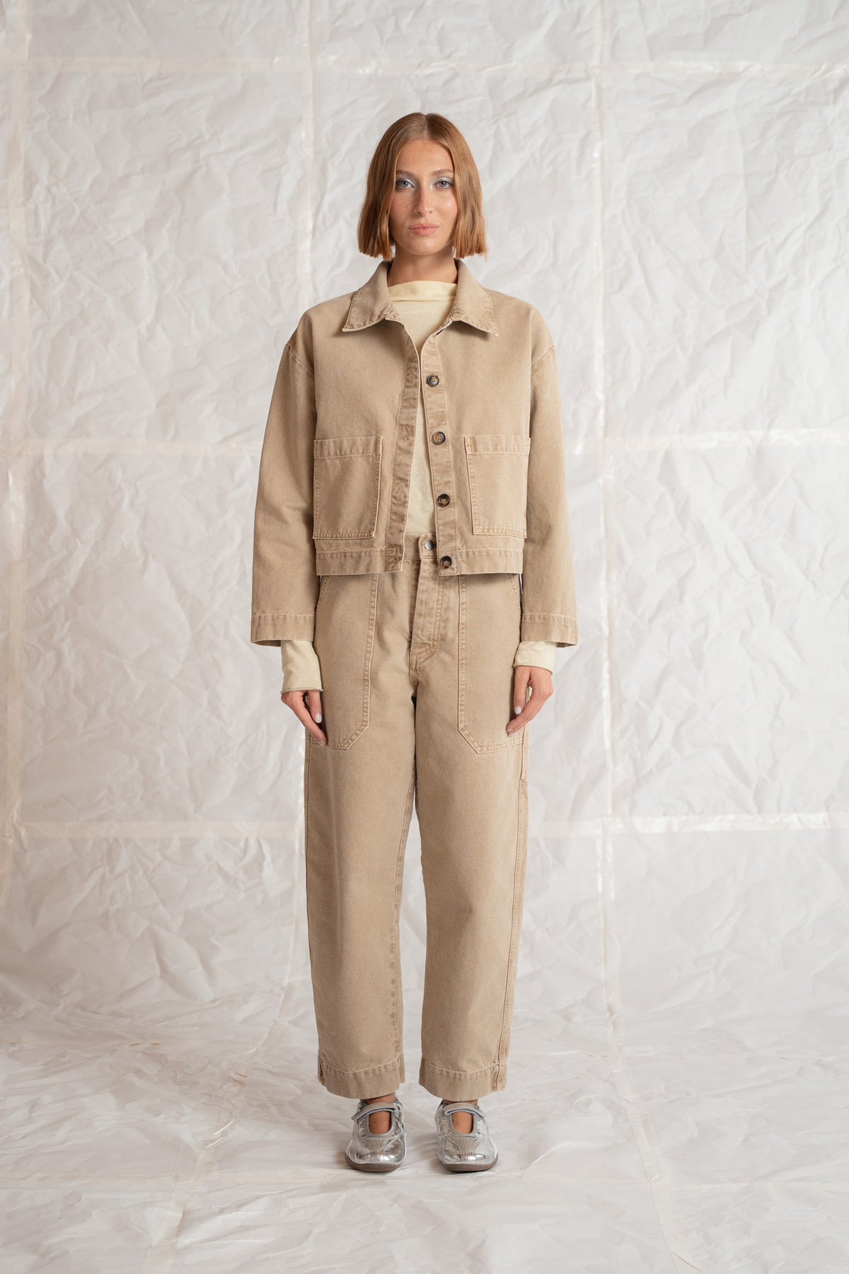 Pantaloni Apollo in cotone con elastico in vita - Beige Old