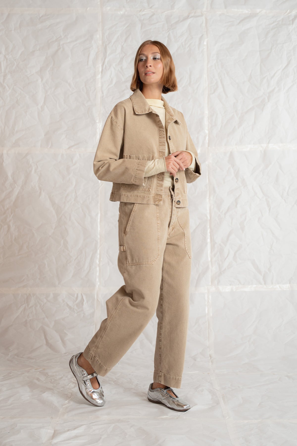Pantaloni Apollo in cotone con elastico in vita - Beige Old